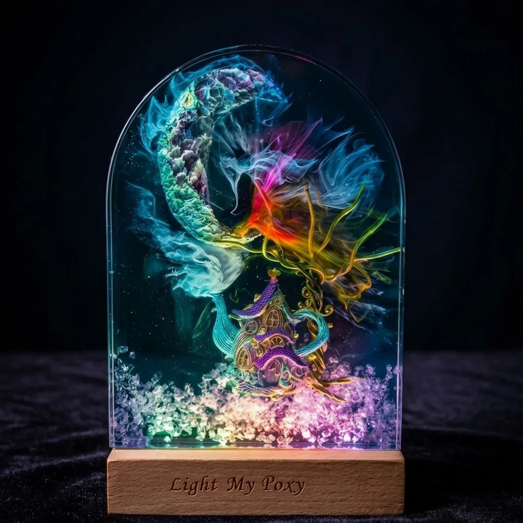 Fantasy Lampe aus Epoxidharz – Magische Miniaturwelt mit LED | Handmade Unikat