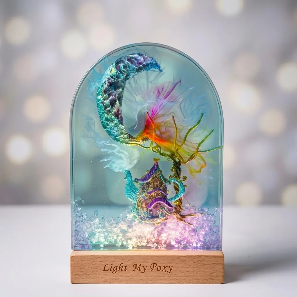 Fantasy Lampe aus Epoxidharz – Magische Miniaturwelt mit LED | Handmade Unikat – Bild 2