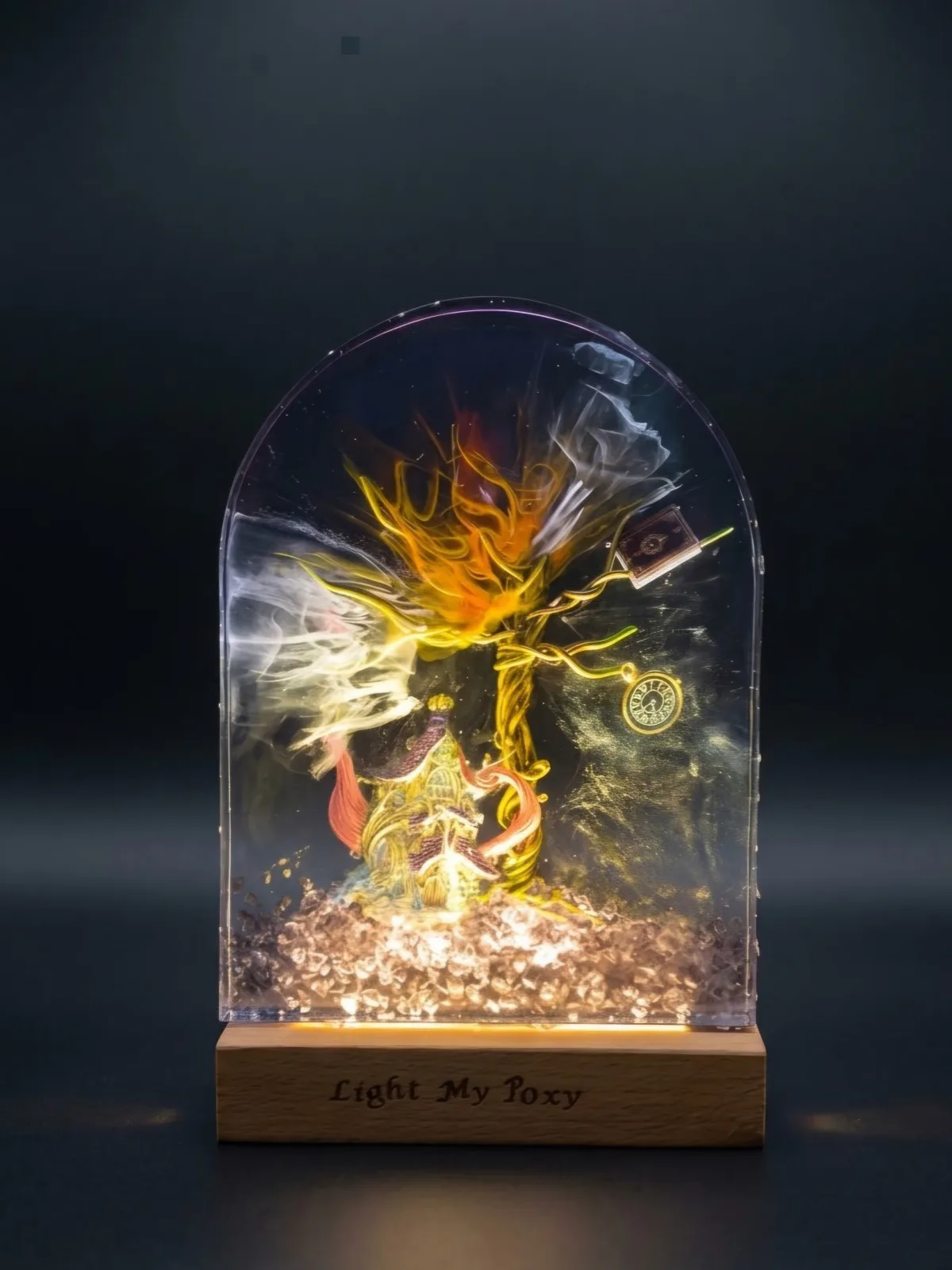 ​Handgefertigte LED-Epoxidharz-Lampe – Magisches Haus & Mystischer Baum (15x20 cm) – Bild 3