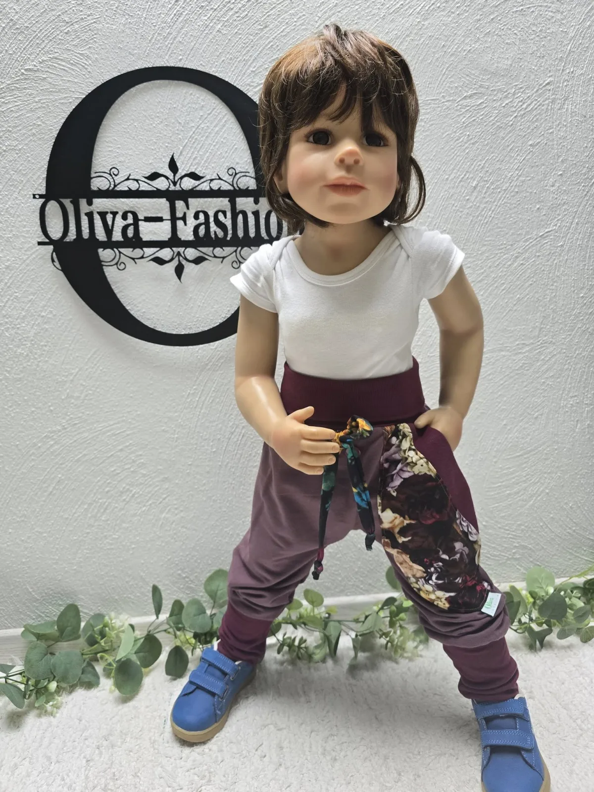 Pumphose Mädchen Organic Sweat Gr. 98/104 Beere mit Blumen – Bild 5