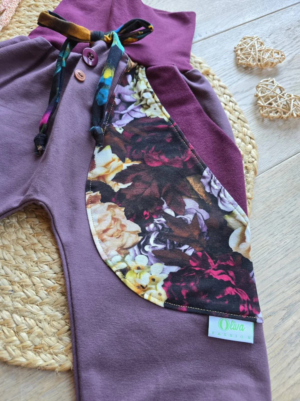 Pumphose Mädchen Organic Sweat Gr. 98/104 Beere mit Blumen – Bild 3