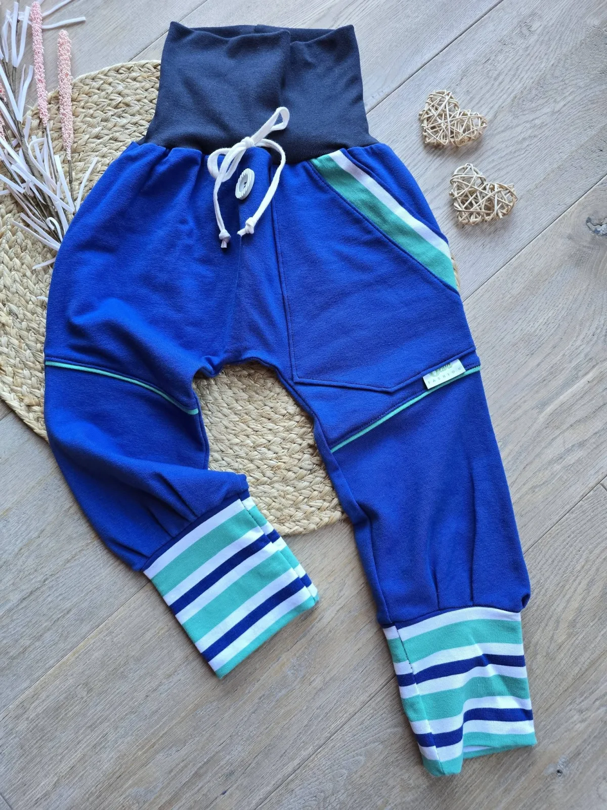 Organic Sweat Pumphose Gr.98/104 Blau Unisex mit Streifen