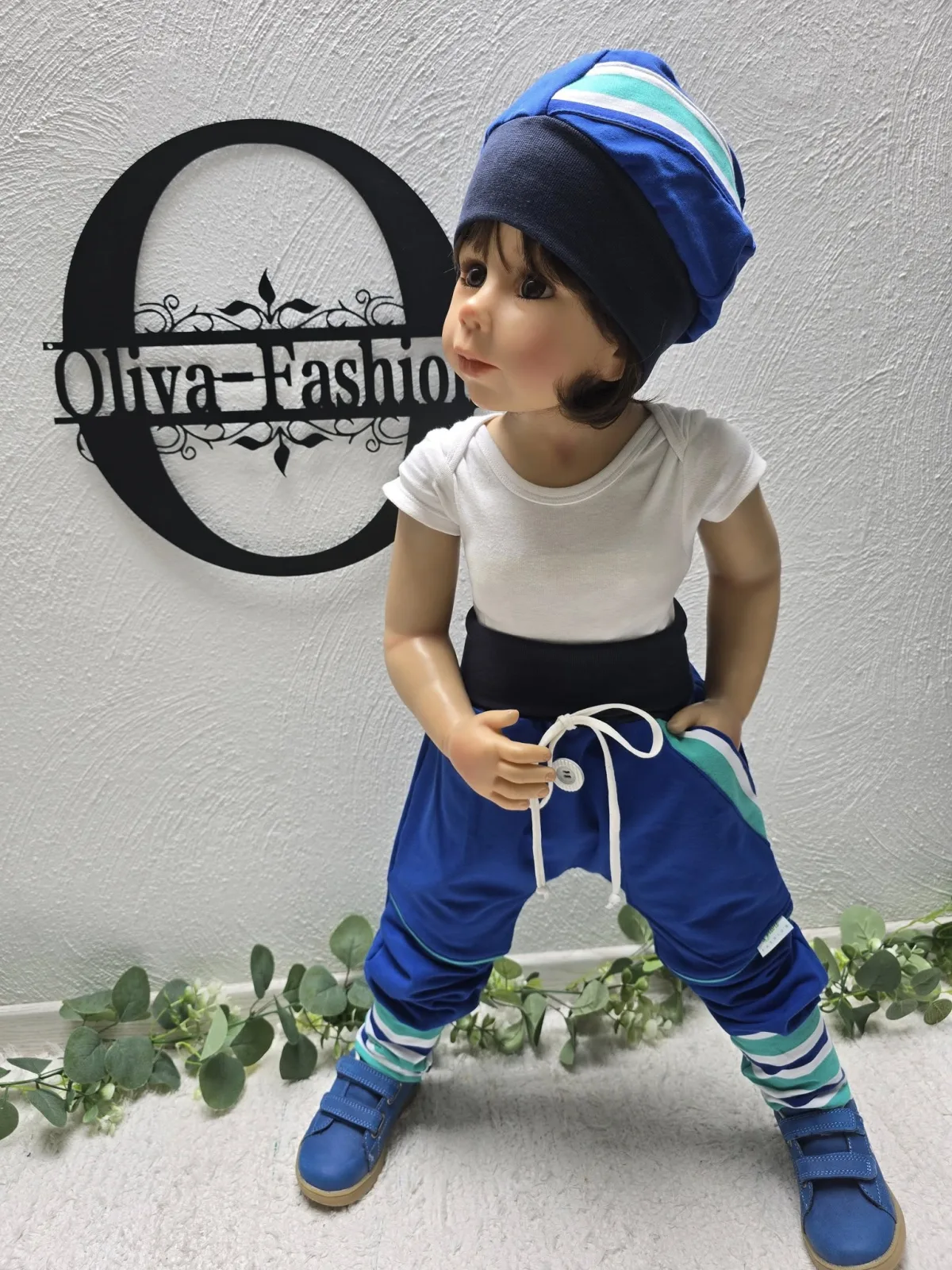 Organic Sweat Pumphose Gr.98/104 Blau Unisex mit Streifen – Bild 6
