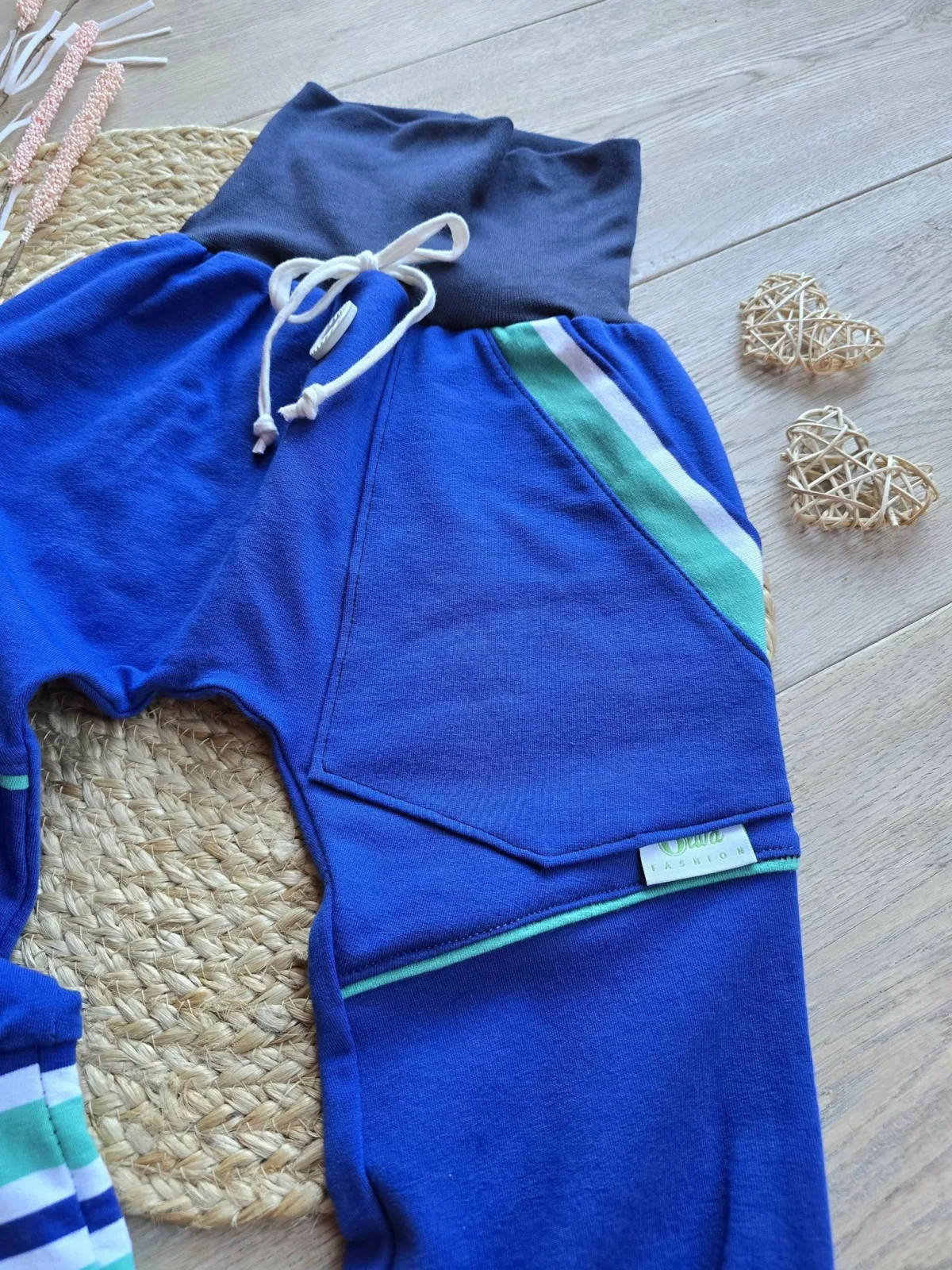 Organic Sweat Pumphose Gr.98/104 Blau Unisex mit Streifen – Bild 4