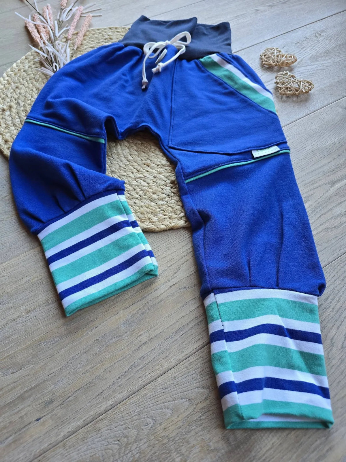 Organic Sweat Pumphose Gr.98/104 Blau Unisex mit Streifen – Bild 7