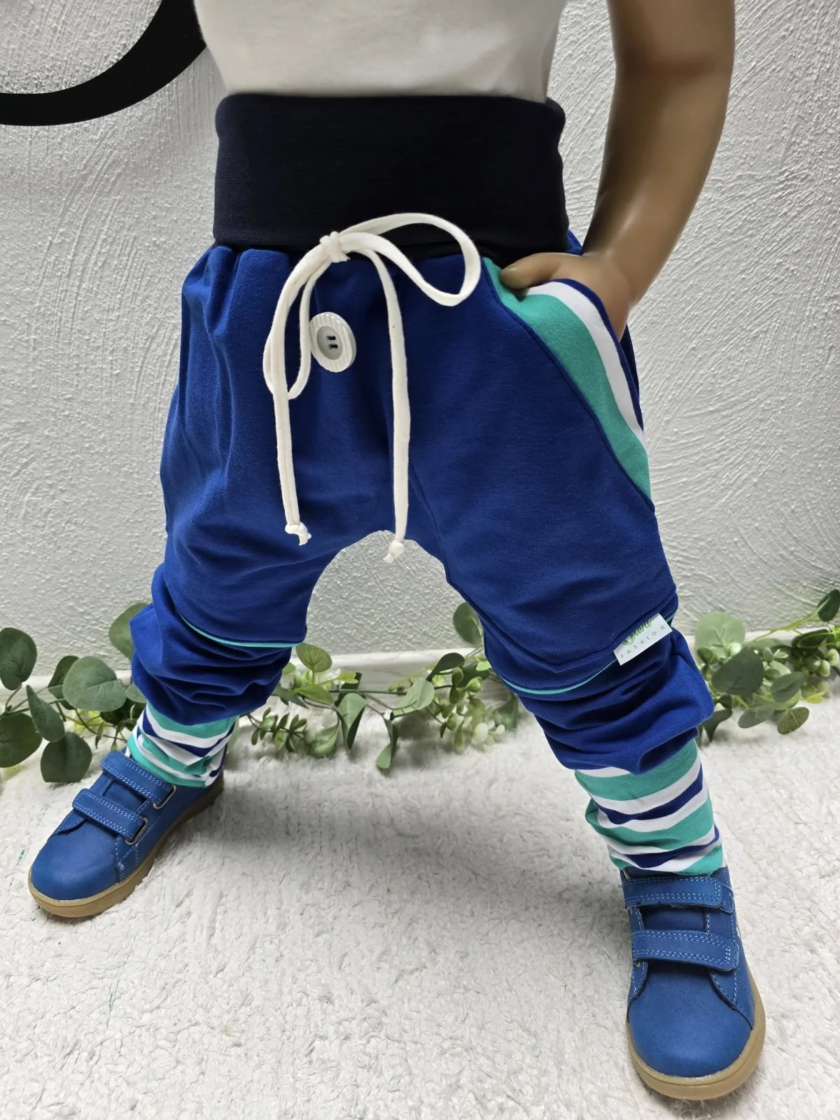 Organic Sweat Pumphose Gr.98/104 Blau Unisex mit Streifen – Bild 3