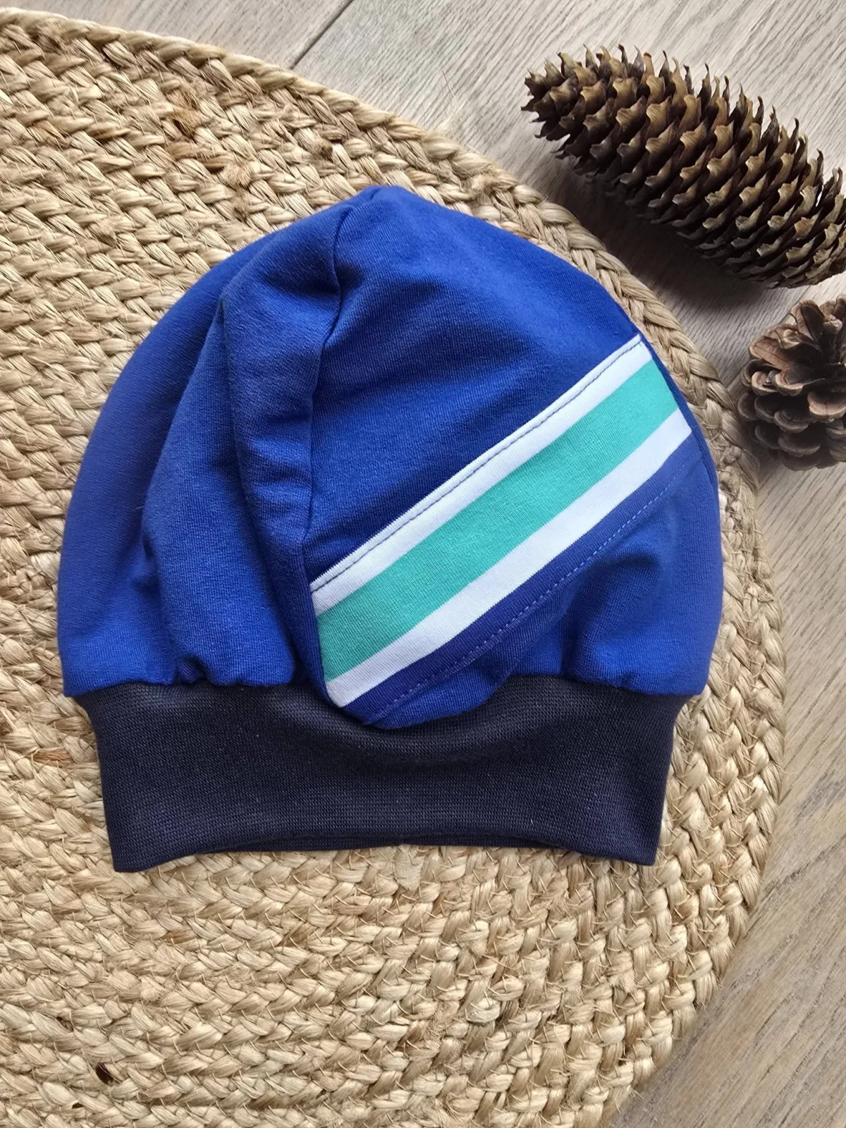 Organic Sweat Beanie Mütze Streifen KU 48-52 cm Übergang einlagig