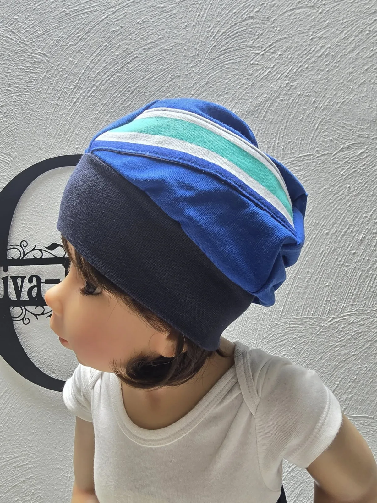 Organic Sweat Beanie Mütze Streifen KU 48-52 cm Übergang einlagig – Bild 3