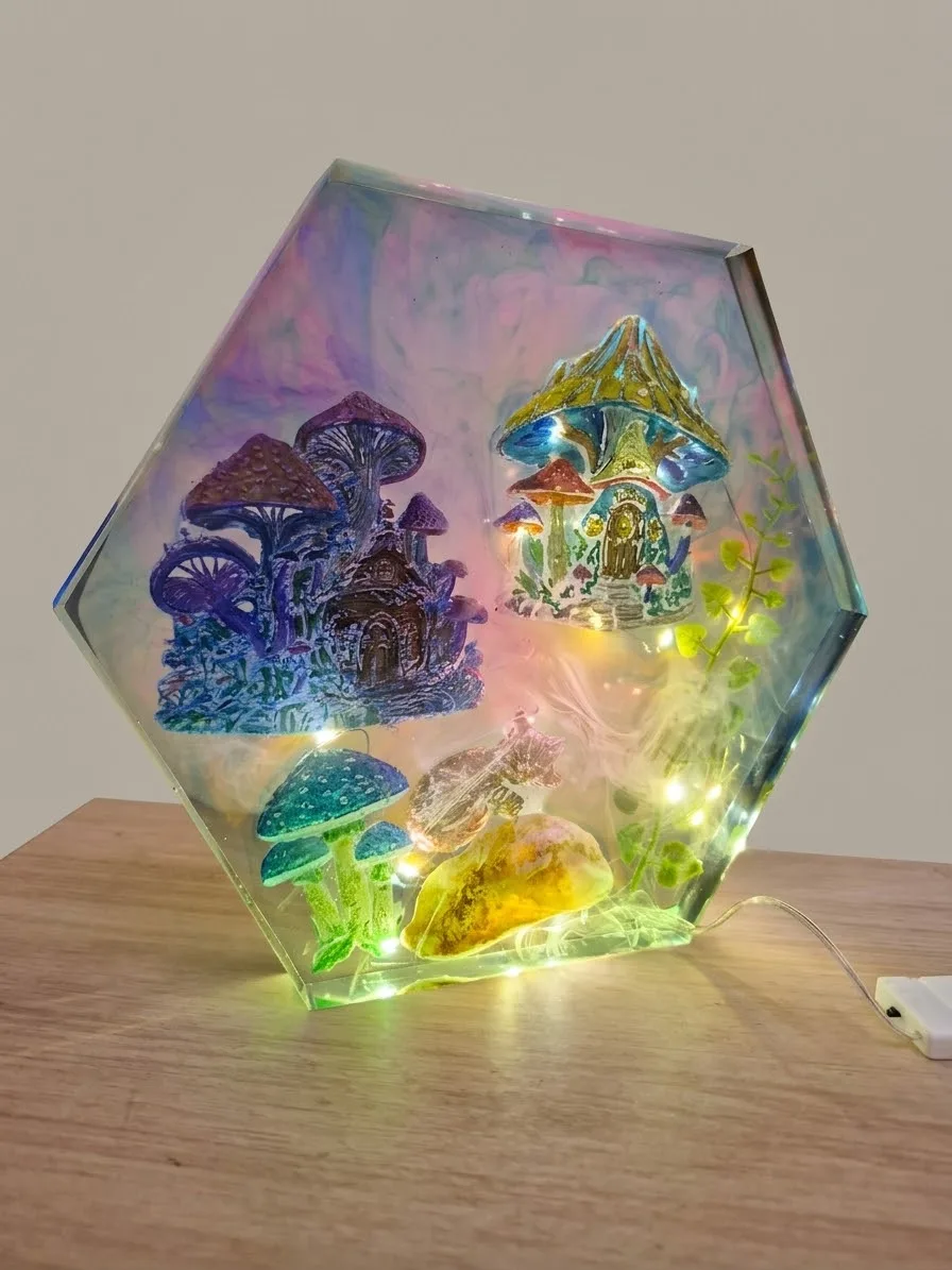 Magisches Epoxidharz LED Nachtlicht Pilzhaus Deko Tischlampe – Bild 2