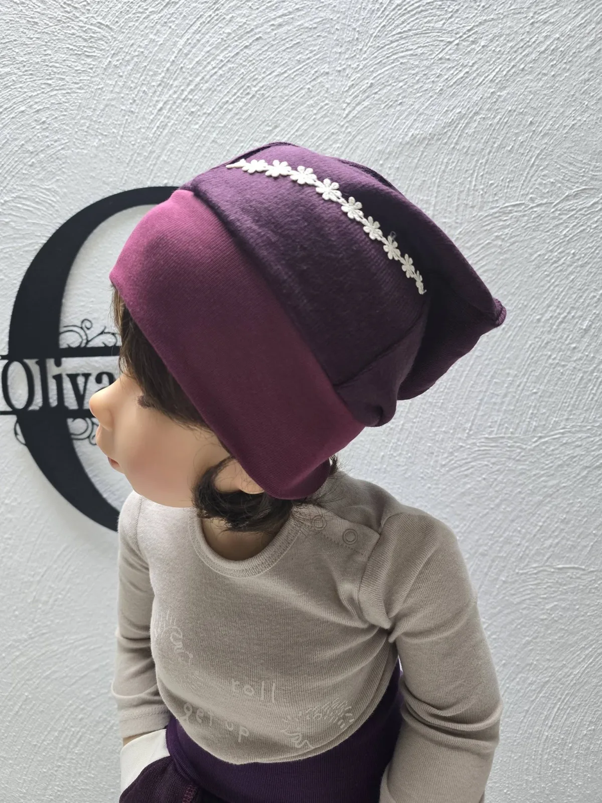 Strickmütze Beanie Mütze Baby/Kinder Beere KU. 46-50 cm Spitze einlagig