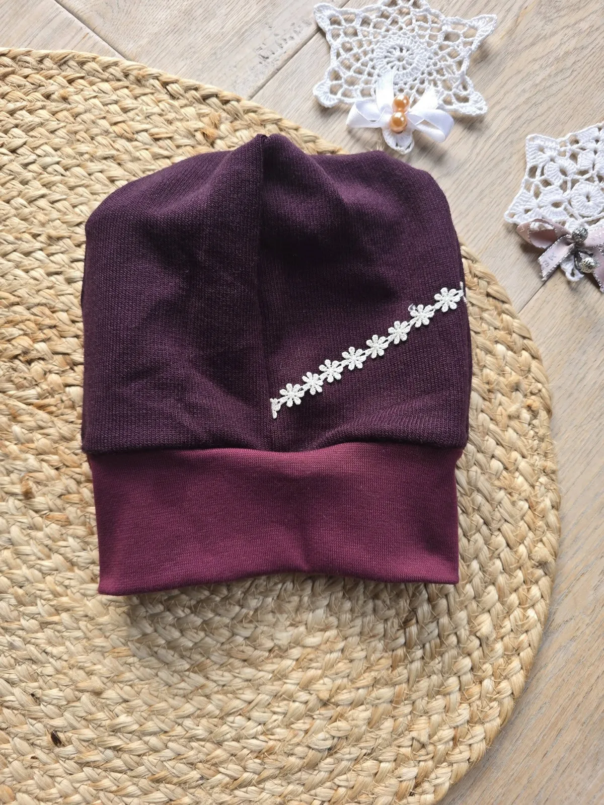 Strickmütze Beanie Mütze Baby/Kinder Beere KU. 46-50 cm Spitze einlagig – Bild 4
