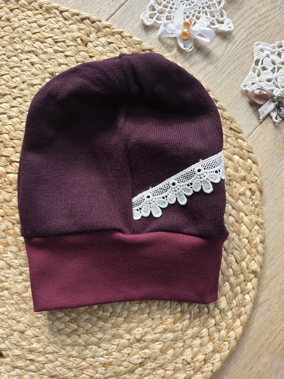 Strickmütze Beanie Mütze Baby/Kinder Beere KU. 46-50 cm Spitze einlagig – Bild 3