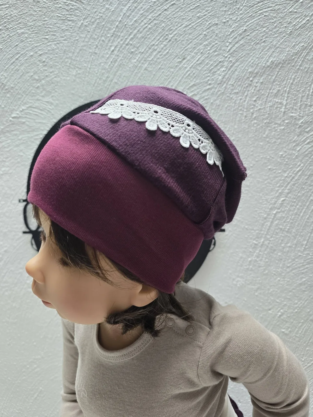 Strickmütze Beanie Mütze Baby/Kinder Beere KU. 46-50 cm Spitze einlagig
