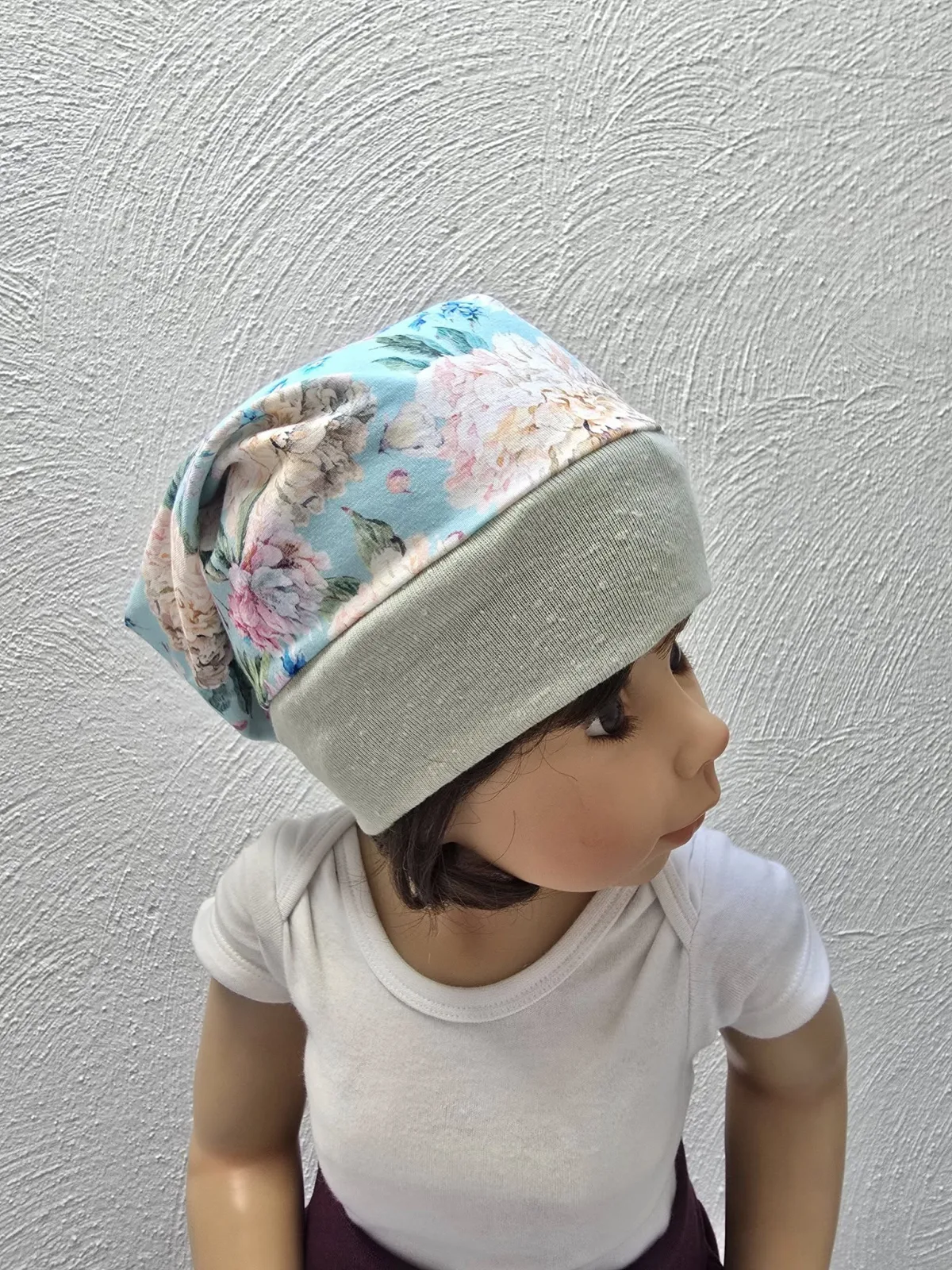 Kinder Beanie Mütze KU.50-54 cm Übergangsmütze gefüttert Blumigen – Bild 2