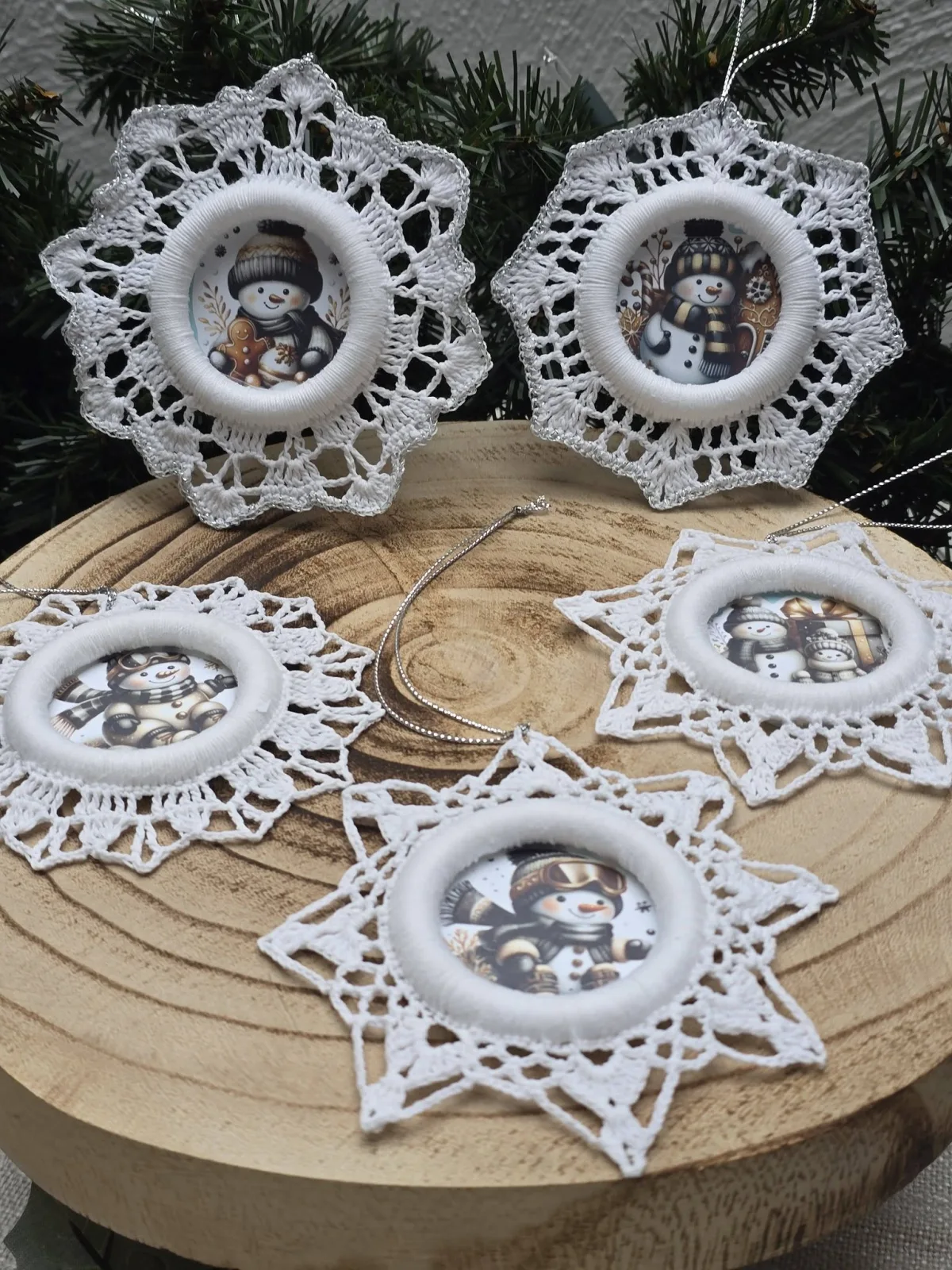 5er Set, handgehäkelte Schneeflocken, Weihnachtsbaumanhänger