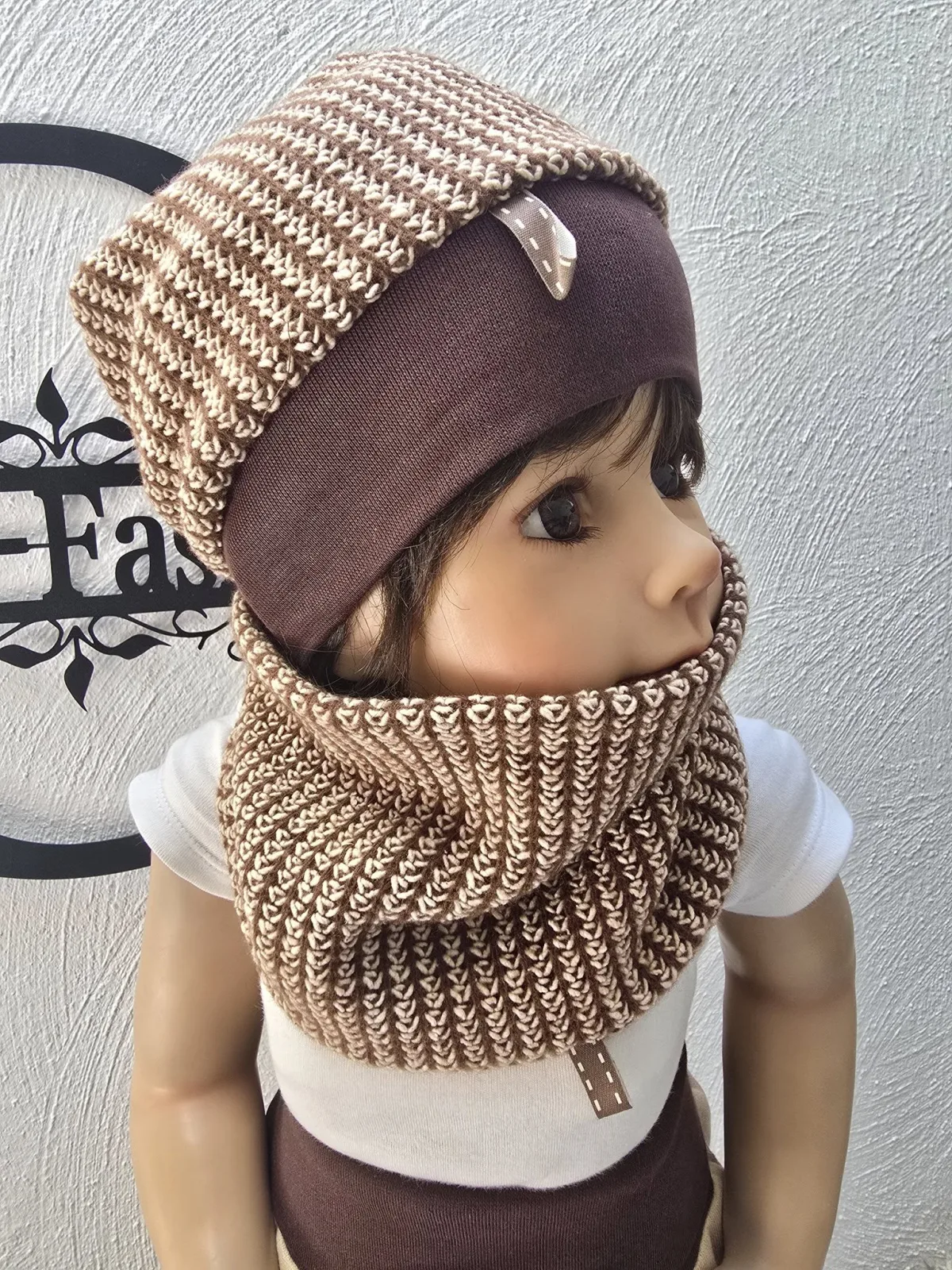 Strickmütze KU.48-52 cm gefütterte Mütze, doppellagiger Dreiecks-Loop