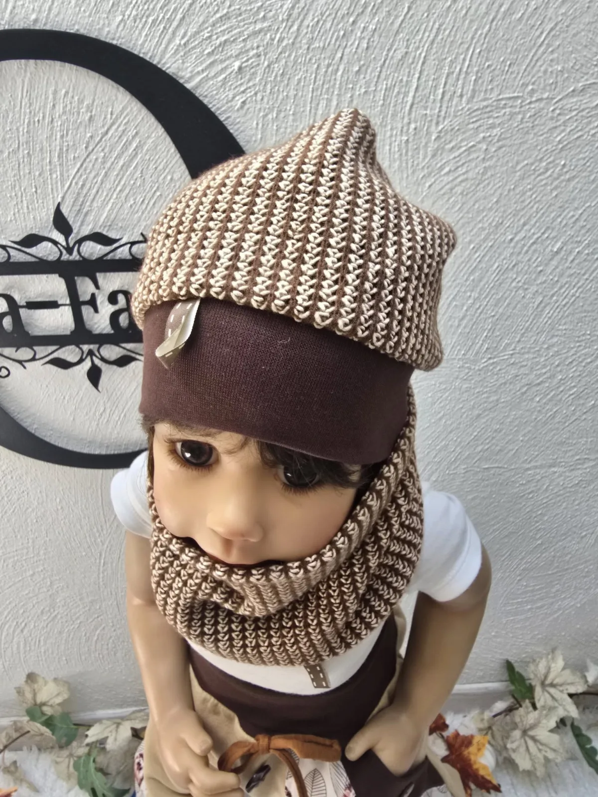 Strickmütze KU.48-52 cm gefütterte Mütze, doppellagiger Dreiecks-Loop – Bild 5