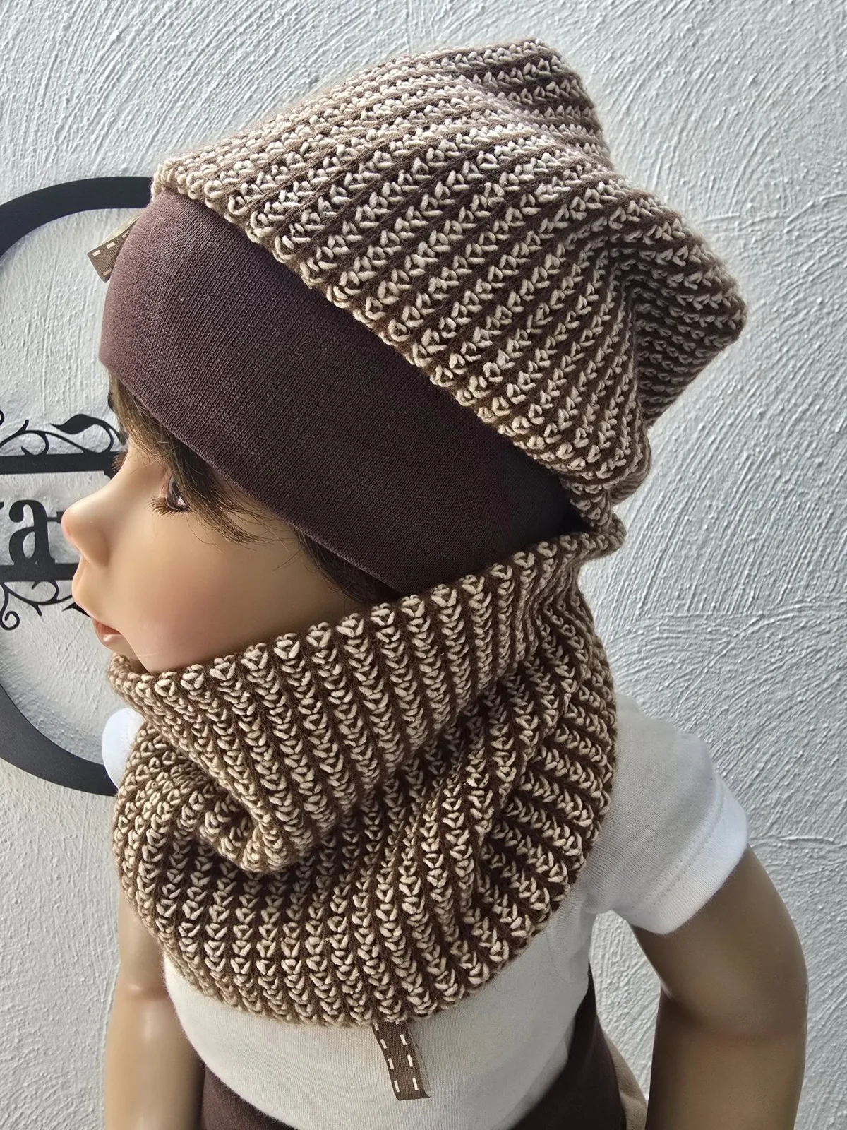 Strickmütze KU.48-52 cm gefütterte Mütze, doppellagiger Dreiecks-Loop – Bild 6