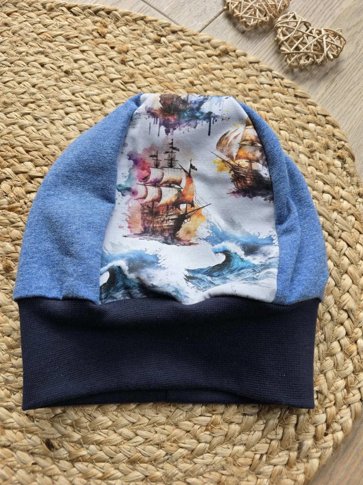 Organic Sweat Beanie Mütze Kinder Piratenschiff KU.48-52 cm