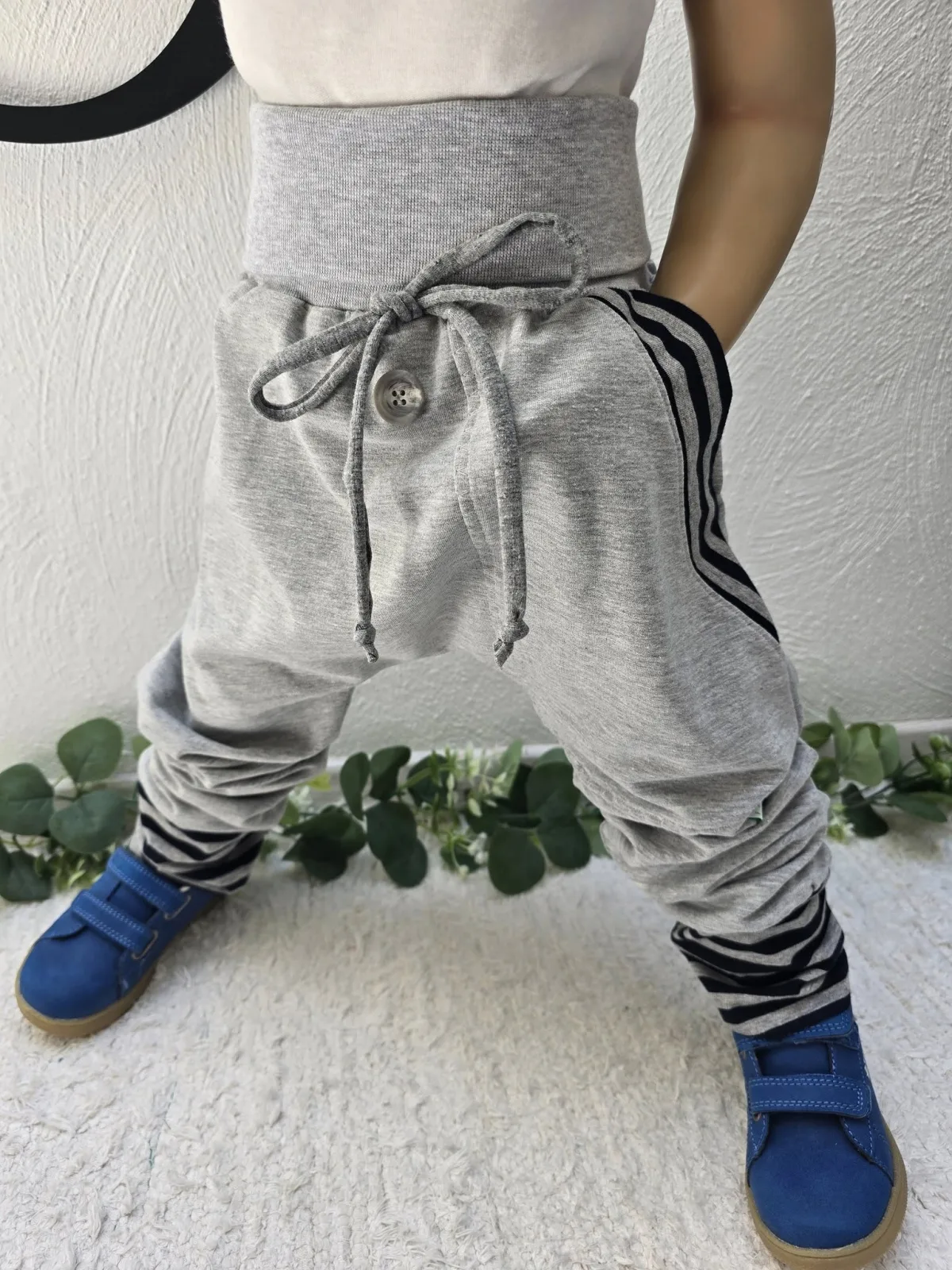 Organic Kinder Unisex Grau Pumphose Gr.110/116 Sweat Streifen – Bild 2