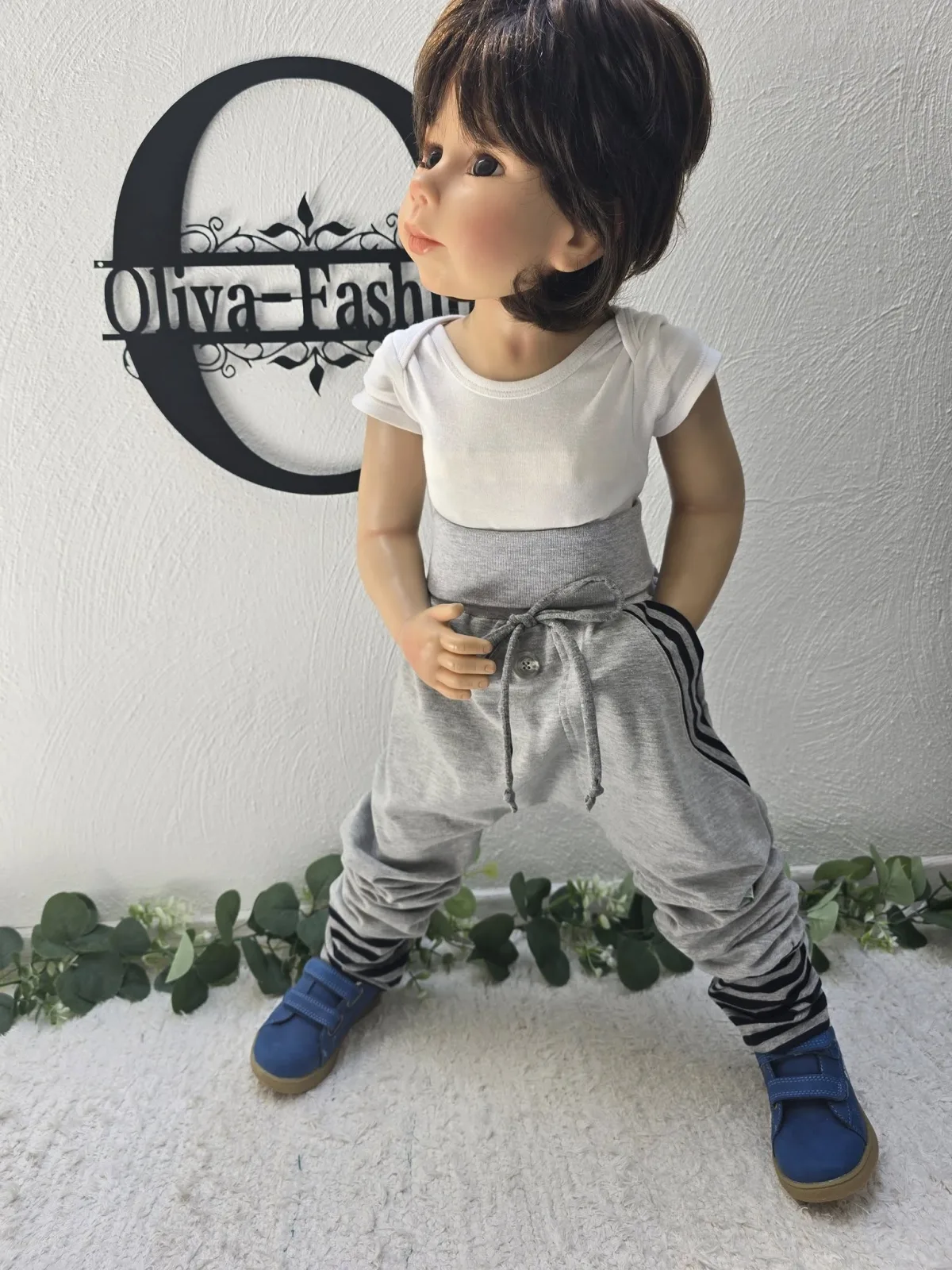 Organic Kinder Unisex Grau Pumphose Gr.110/116 Sweat Streifen – Bild 7