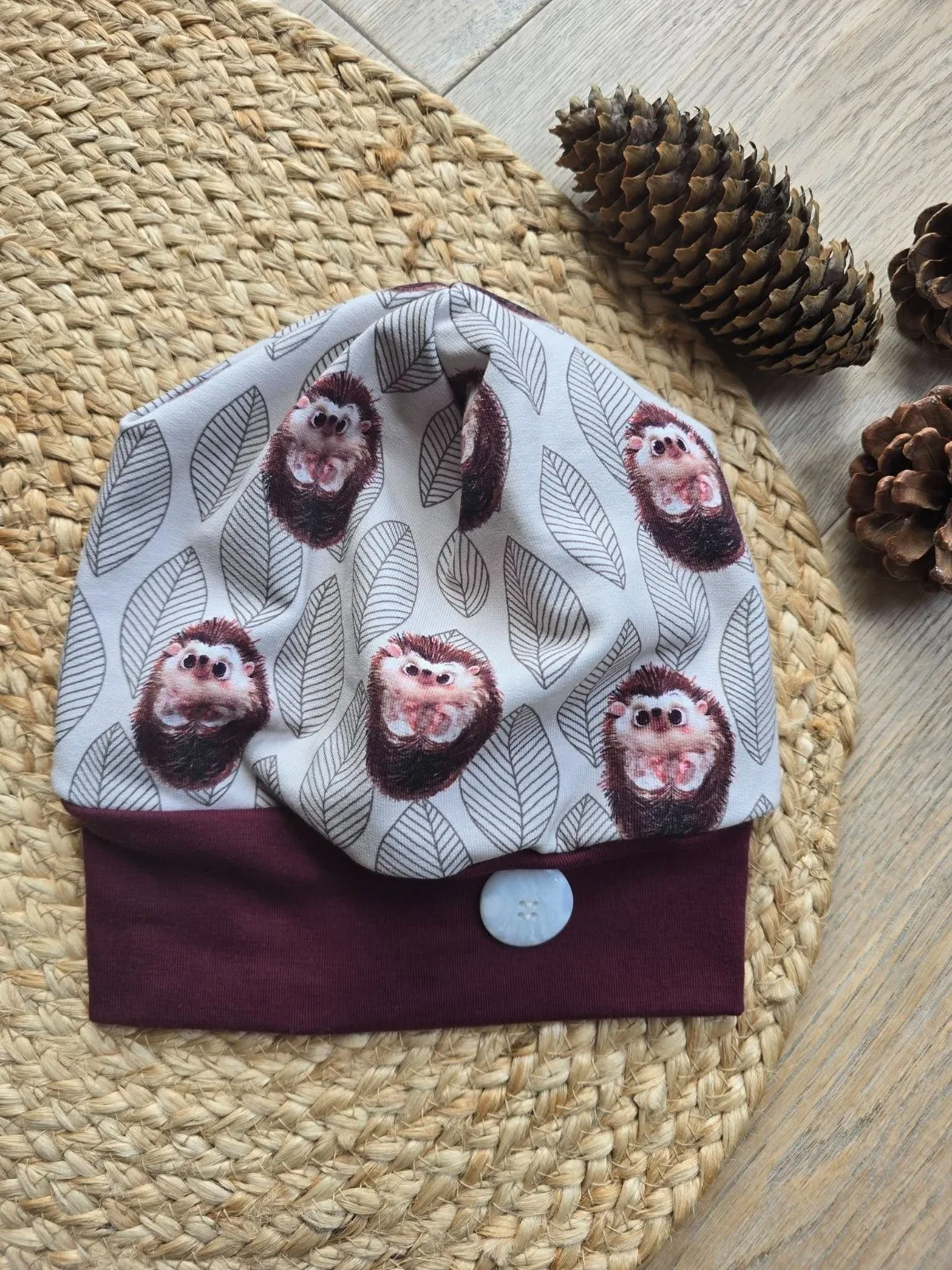 Beanie Mütze Sweat Organic KU.48-52 gefüttert Unisex Igel – Bild 4