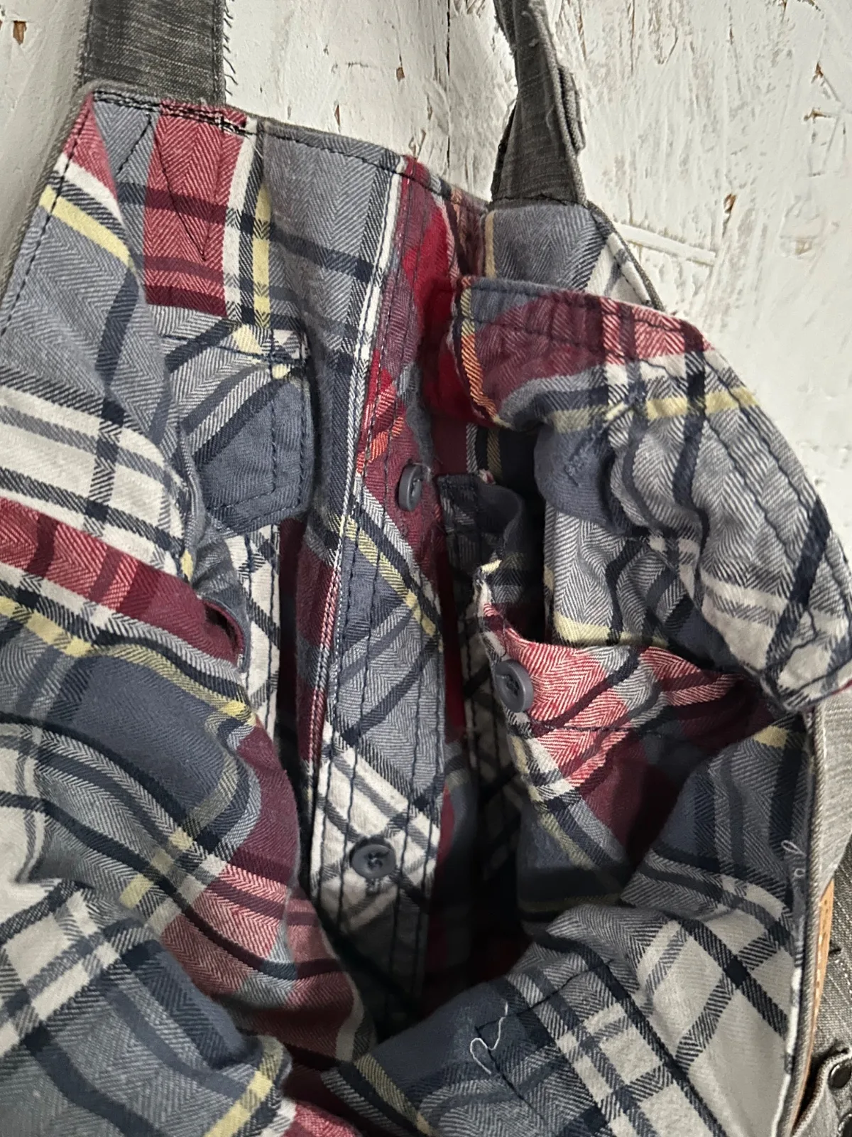 Einkaufstasche aus grauer Jeans, Upcycling Jeanstasche Patchwork mit Henkeln in maritimer Optik, Unikat – Bild 6
