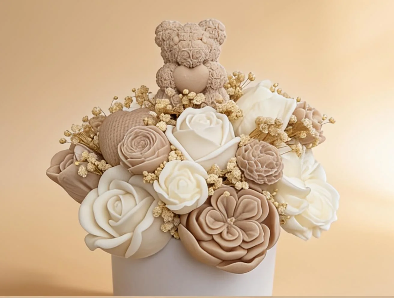 Wachsblumenstrauß mit Bär – handgemachte Blumendeko & Geschenkidee | Lovebear Bloom – Bild 4