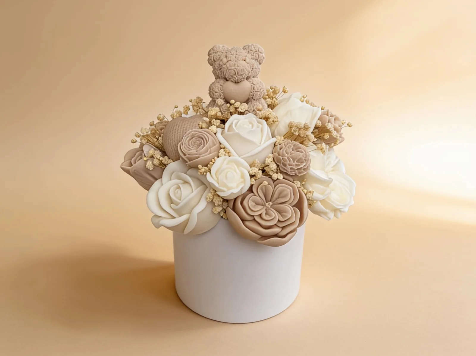Wachsblumenstrauß mit Bär – handgemachte Blumendeko & Geschenkidee | Lovebear Bloom