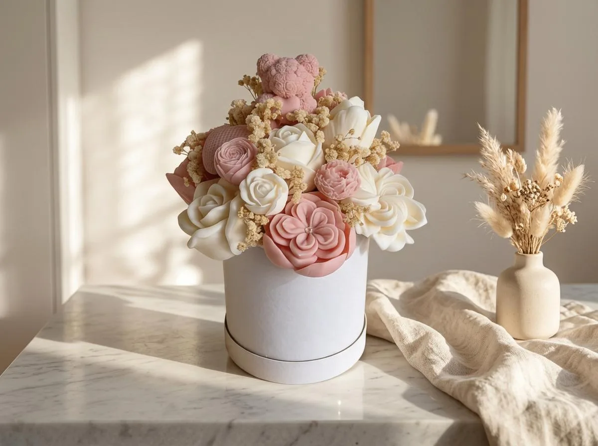 Wachsblumenstrauß mit Bär – handgemachte Blumendeko & Geschenkidee | Lovebear Bloom – Bild 8