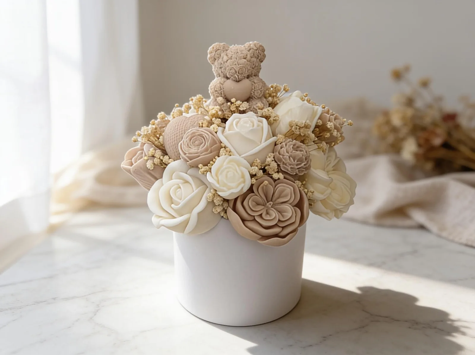 Wachsblumenstrauß mit Bär – handgemachte Blumendeko & Geschenkidee | Lovebear Bloom – Bild 5