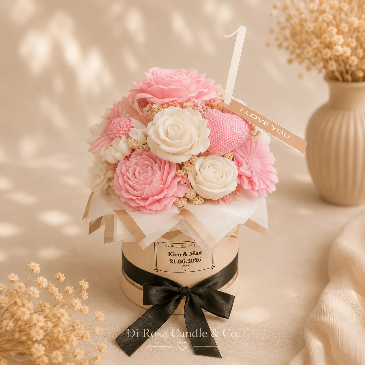 Kerzenstrauß Daisy Blush – Handgemachter Blumenstrauß aus Wachs in Rosa & Creme