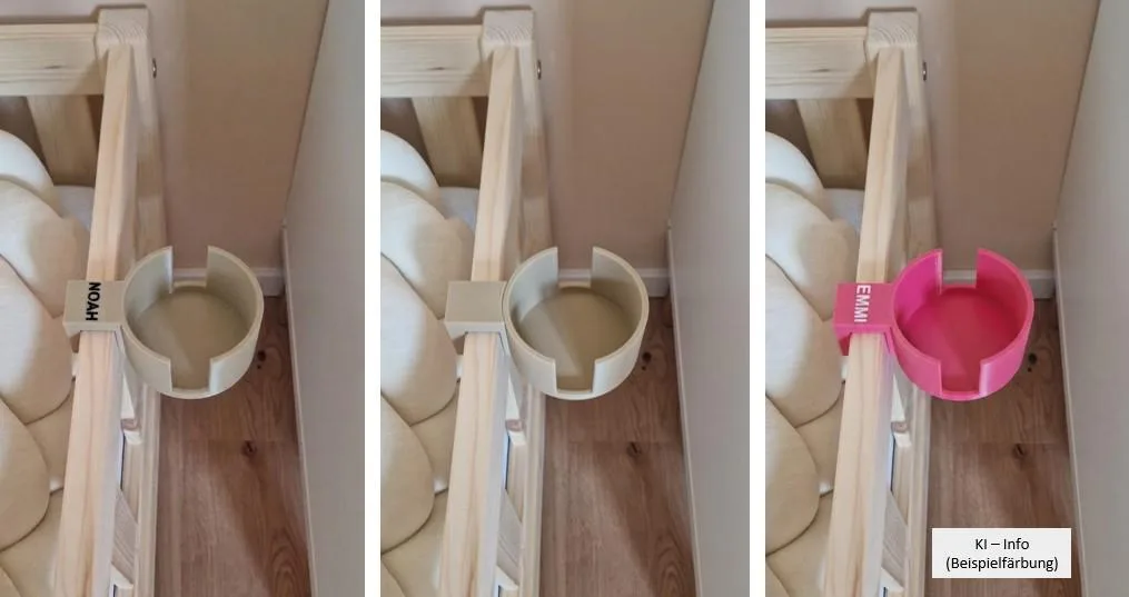 Personalisierter Becherhalter fürs Kinderbett | Trinkflaschenhalter zum Einhängen | Flaschenhalter Kinderzimmer Bett & Stuhl | Geschenkidee – Bild 4