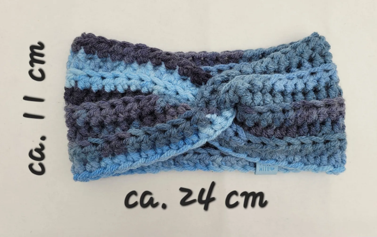Handgehäkeltes Stirnband für Damen in Blautönen Winter Haarband Kopfbedeckung dicke Mischwolle (25% Wolle) KU 53–57 cm – Bild 6