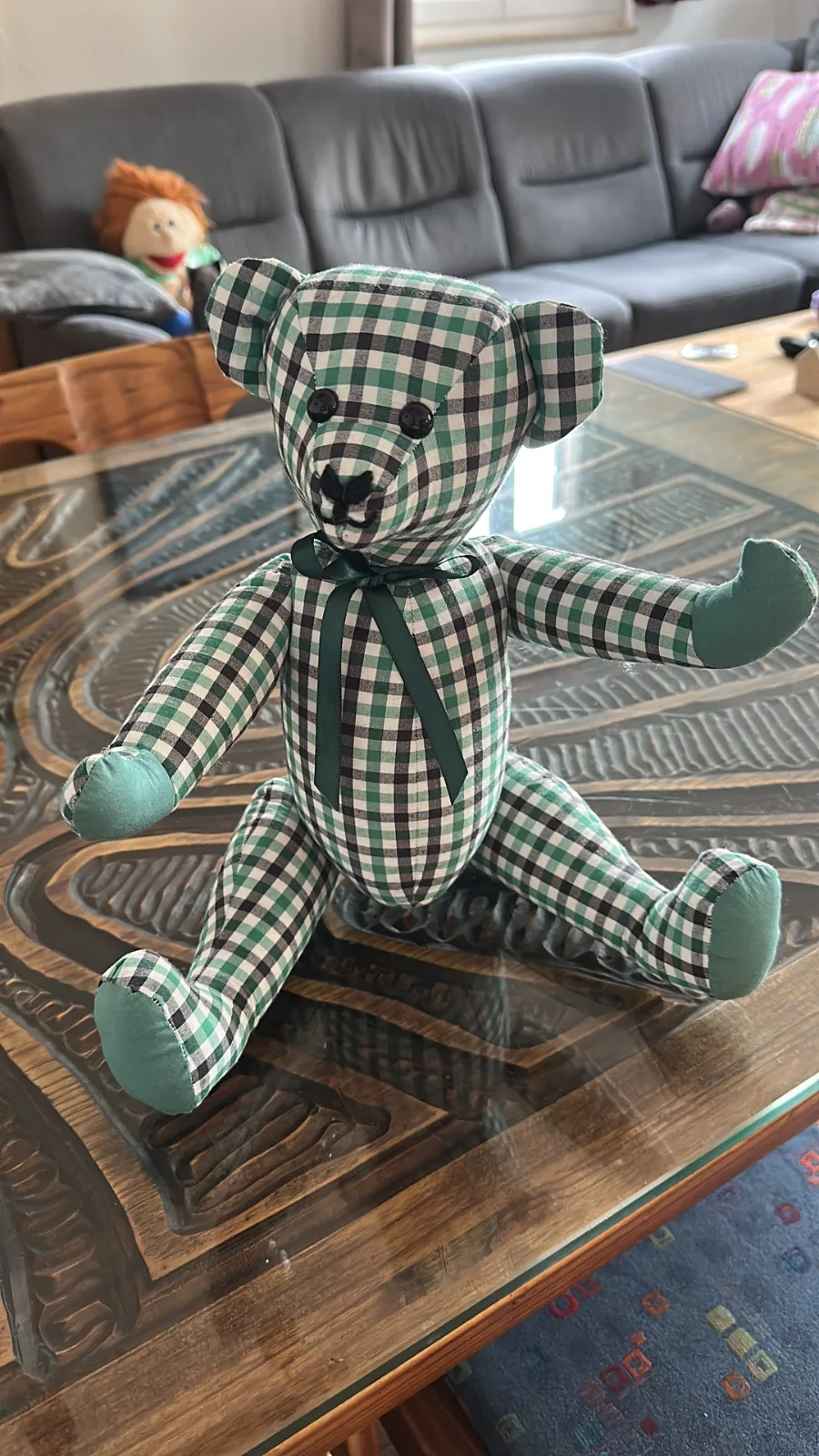 Erinnerungsteddy aus dem Kleidungsstück eines lieben Menschen gefertigt, handgenähter Teddybär aus Stoff, verschiedene Größen 35cm-60cm – Bild 5