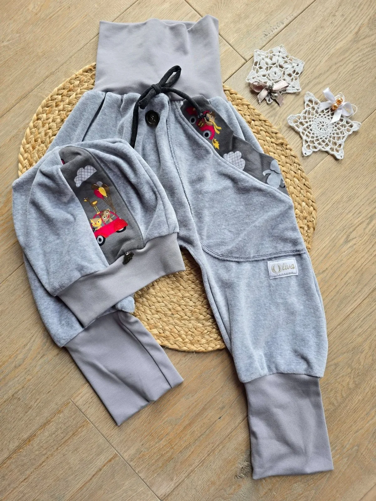 Kuschelige Pumphose Kinder Plüsch warm Grau Gr.104/110 weiche Winterhose Tiere-Motiv – Bild 5