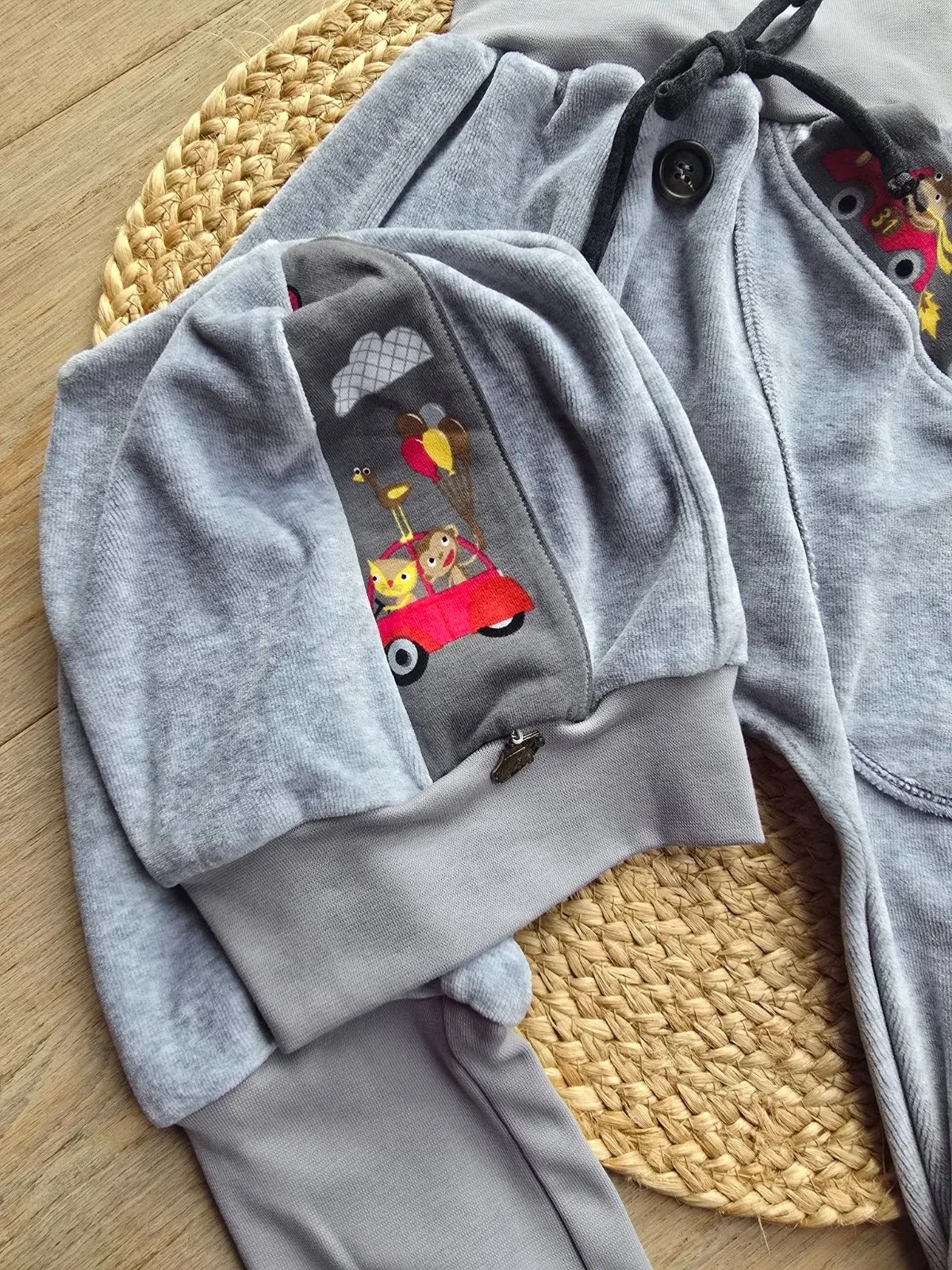Kuschelige Pumphose Kinder Plüsch warm Grau Gr.104/110 weiche Winterhose Tiere-Motiv – Bild 7