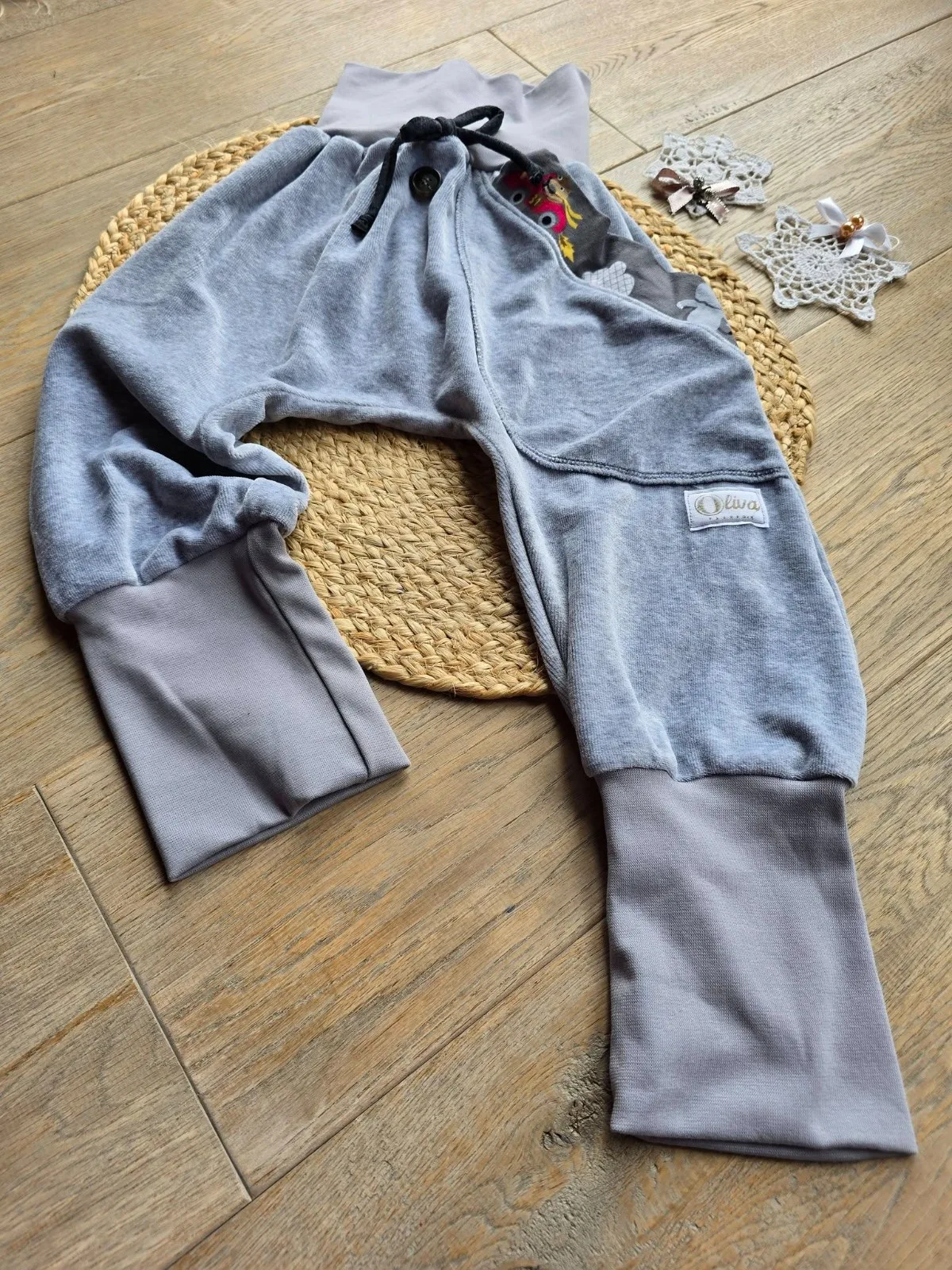 Kuschelige Pumphose Kinder Plüsch warm Grau Gr.104/110 weiche Winterhose Tiere-Motiv – Bild 4