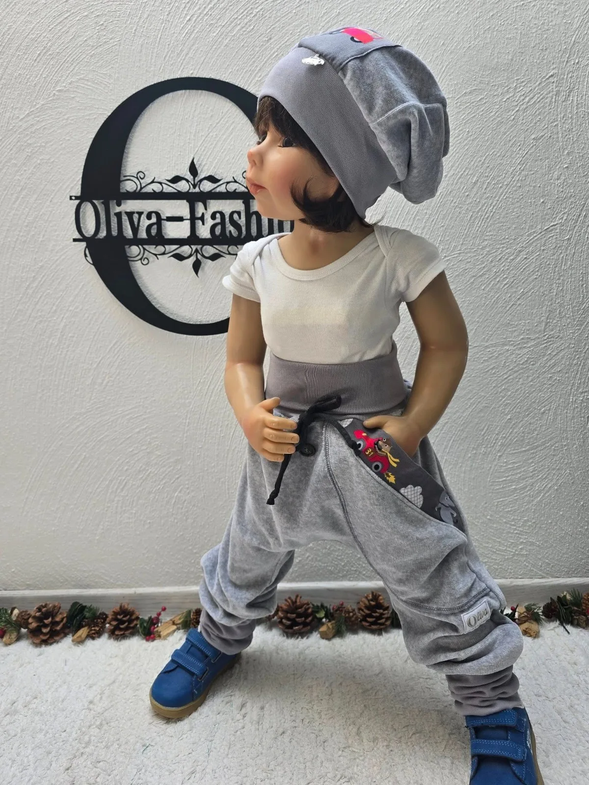 Wintermütze Plüsch Mützen Unisex KU.48-52 cm Grau Tiere-Motiv Warm einlagig – Bild 6