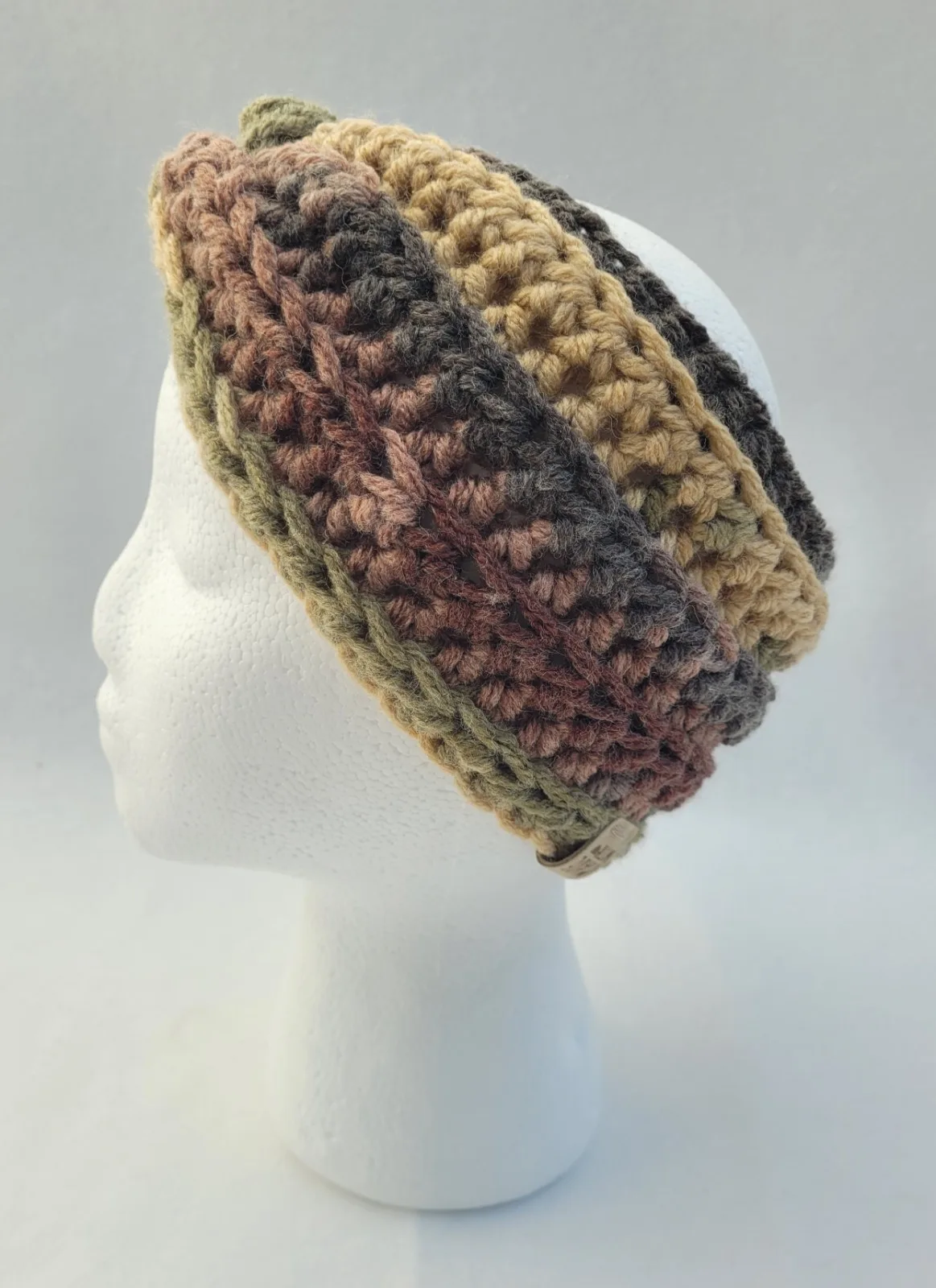 2-teiliges gehäkeltes Winter Set in Tarnfarben für Damen: Stirnband KU 53–57 cm, Halswärmer dicke Mischwolle (25% Wolle) – Bild 11