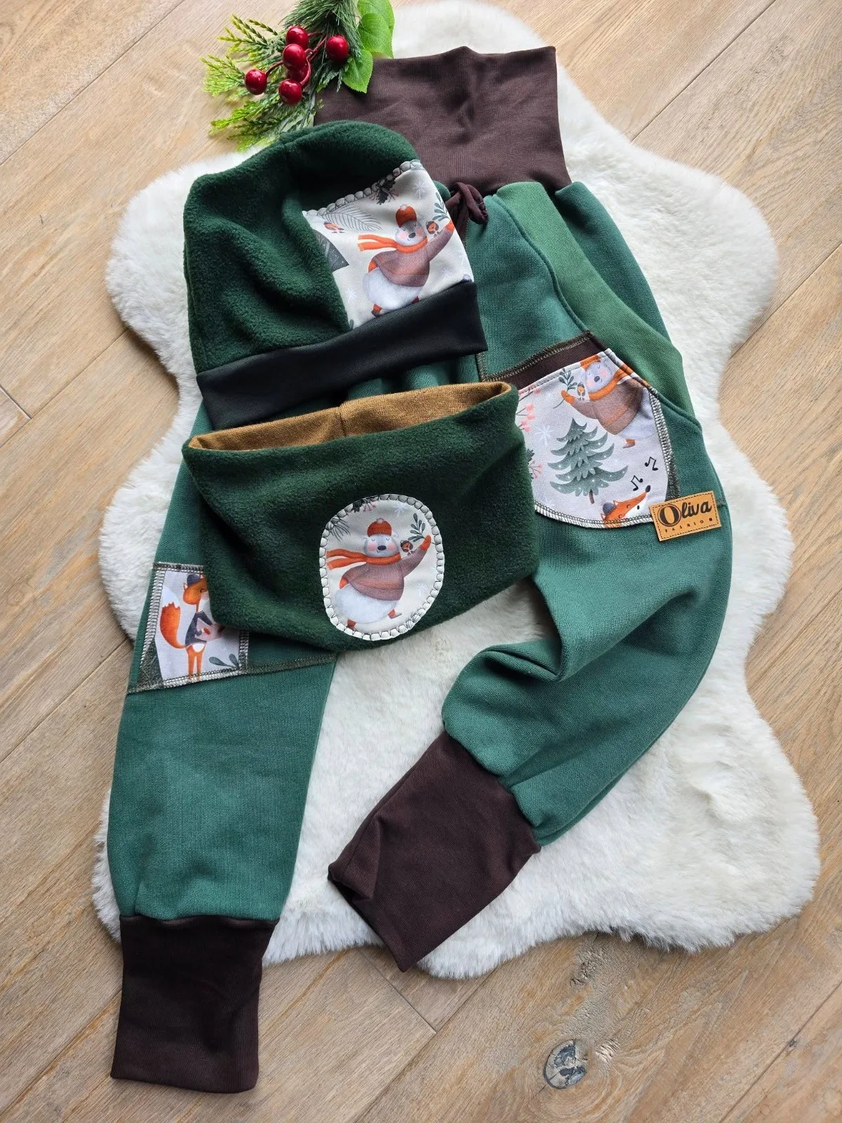 Kuschelige Kinder Pumphose, angerautem Wintersweat Gr.122/128 warm, Wintermotiv – Bild 4