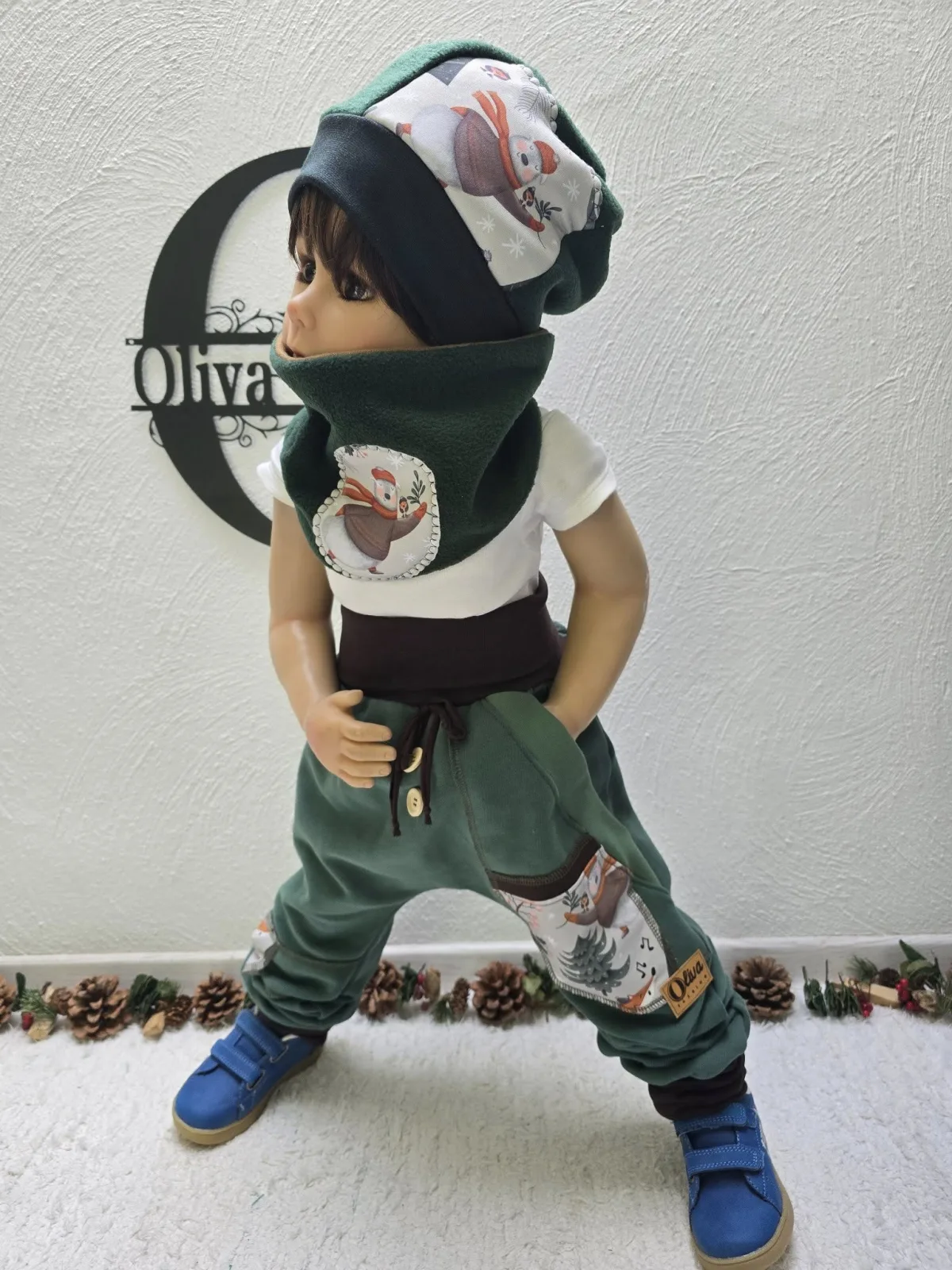 Kuschelige Kinder Pumphose, angerautem Wintersweat Gr.122/128 warm, Wintermotiv – Bild 2