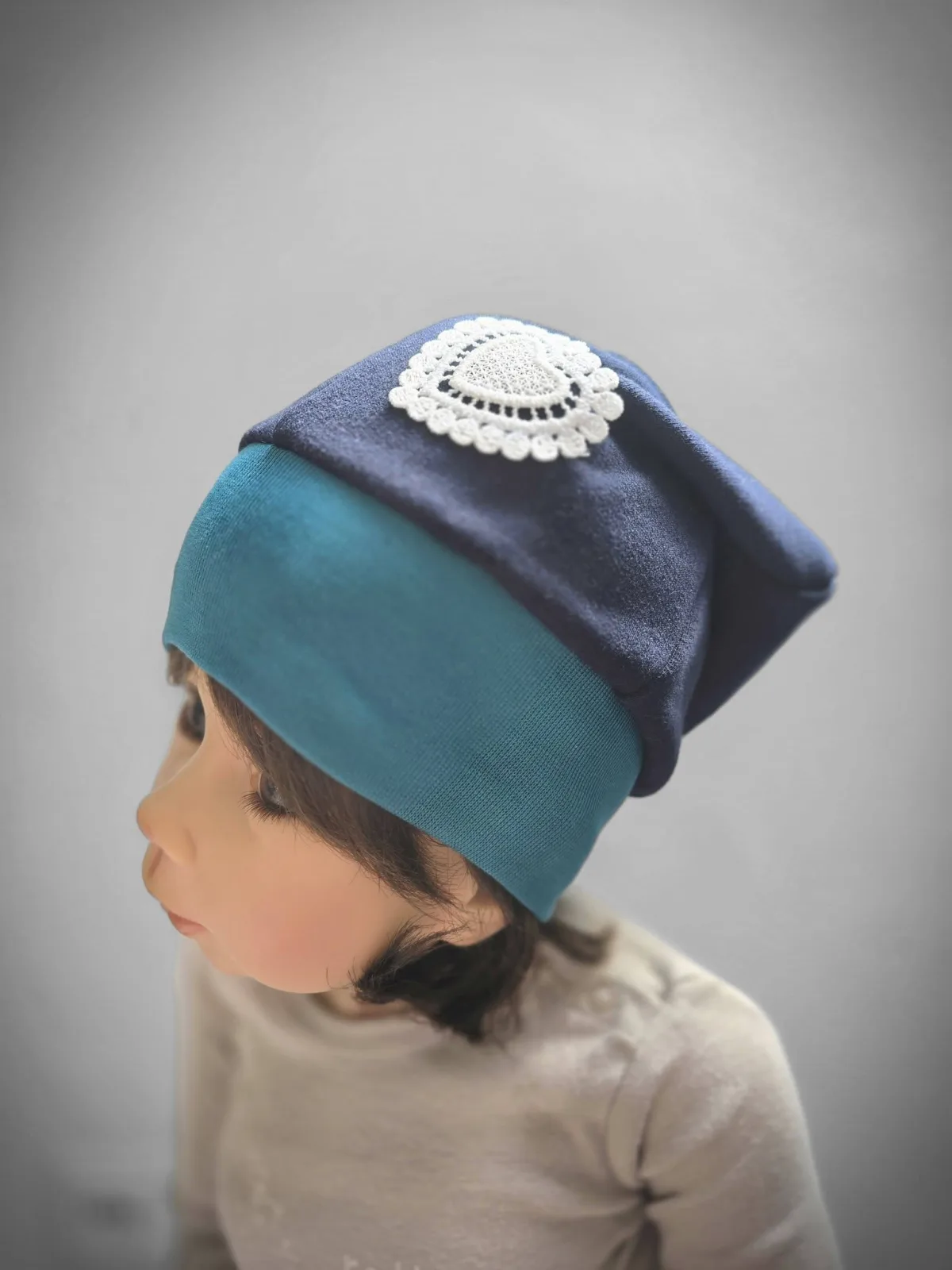 Wintermütze Beanie Kuschelige Kindermütze angeraut Sweat KU.46-50 Blau Herzspitze – Bild 4