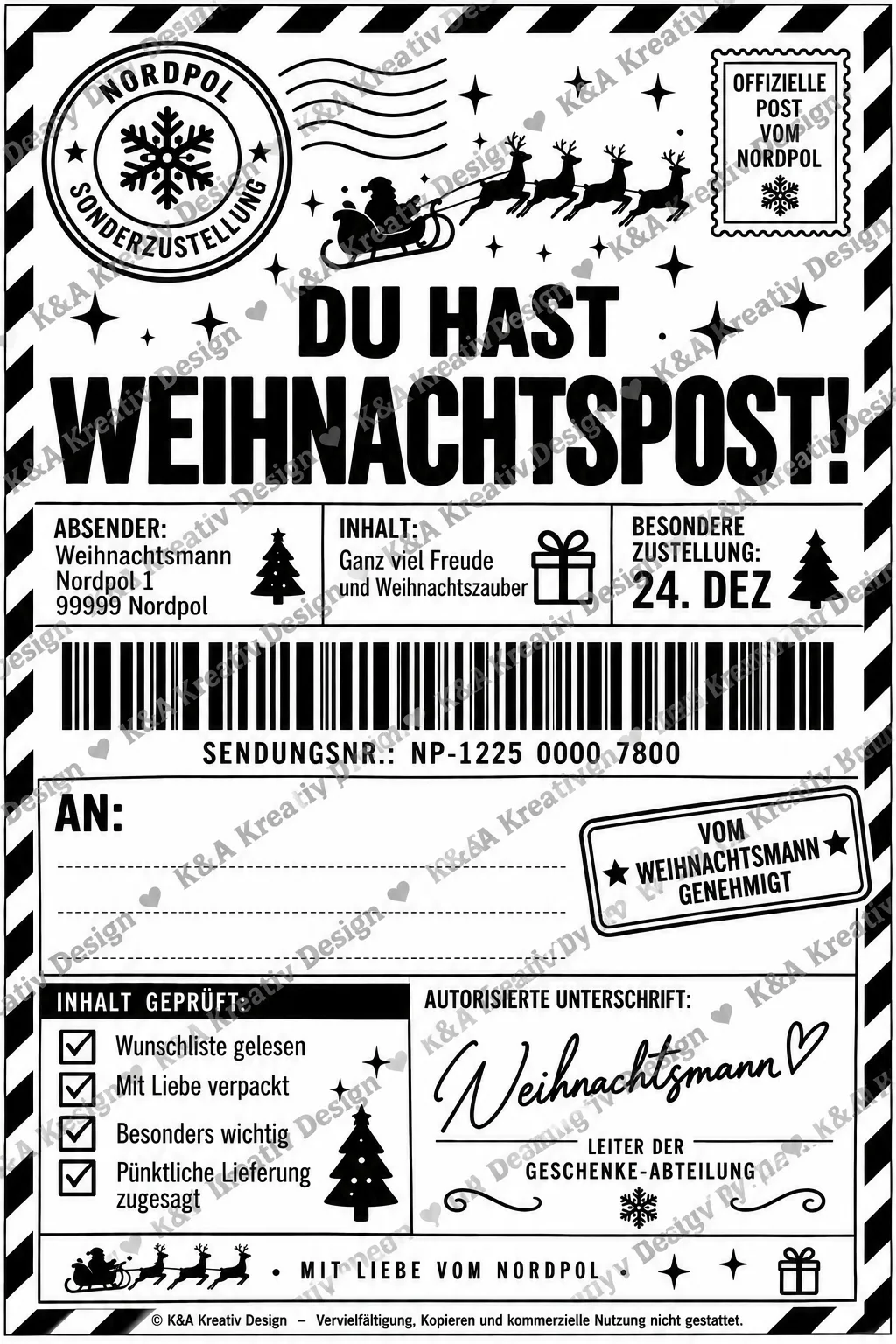 Personalisierbare Weihnachts-Paketaufkleber vom Weihnachtsmann – Nordpol Weihnachtspost – Bild 2