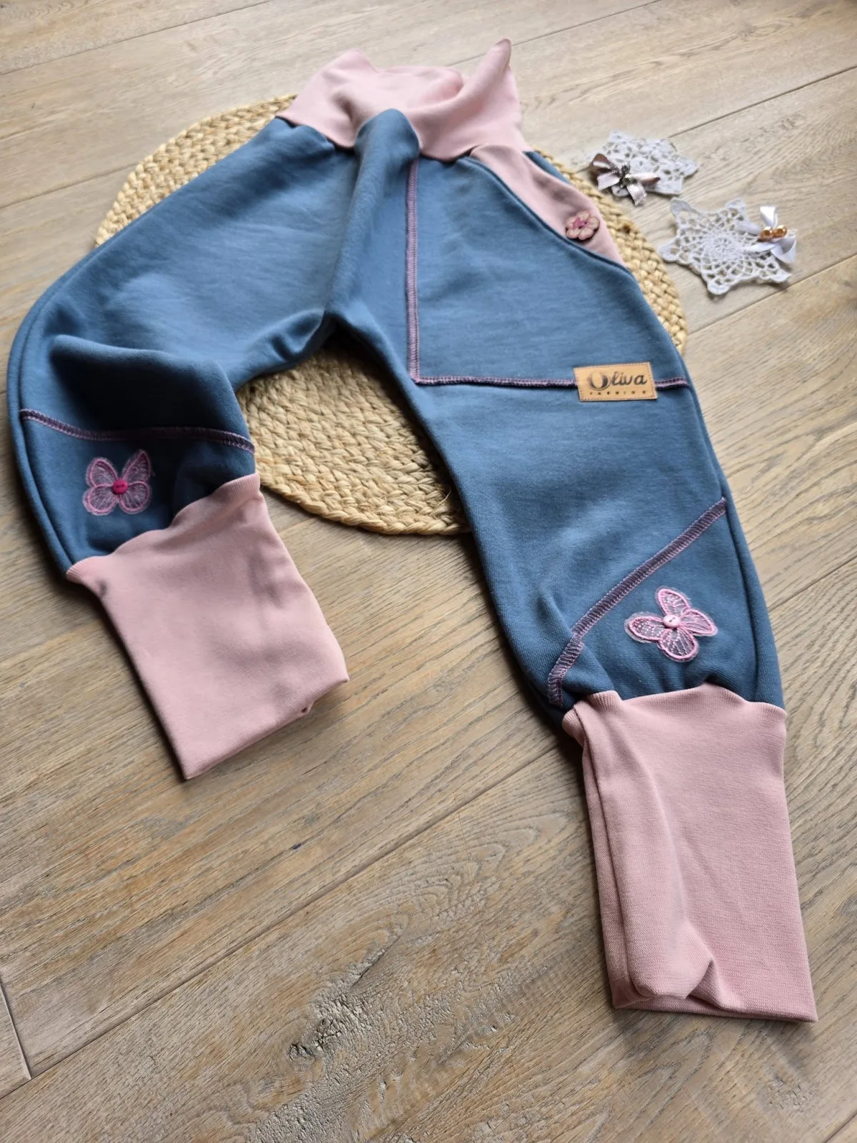 Kuschelige Kinder Bio Pumphose aus angerautem Wintersweat Gr.110/116 Schmetterling – Bild 6