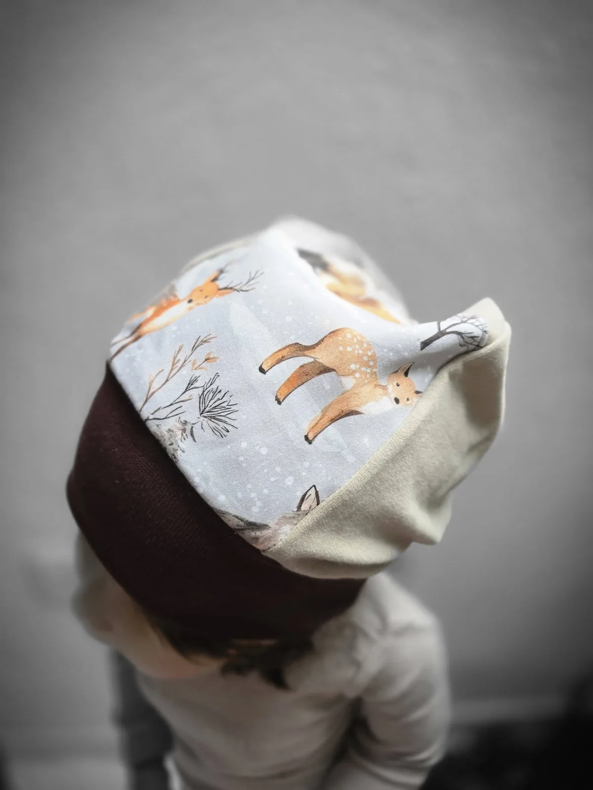 Beanie Mütze Unisex Kindermütze Braun KU.48-52 Bio-Sweat einlagig Übergang Waldtiere & Fuchs – Bild 5