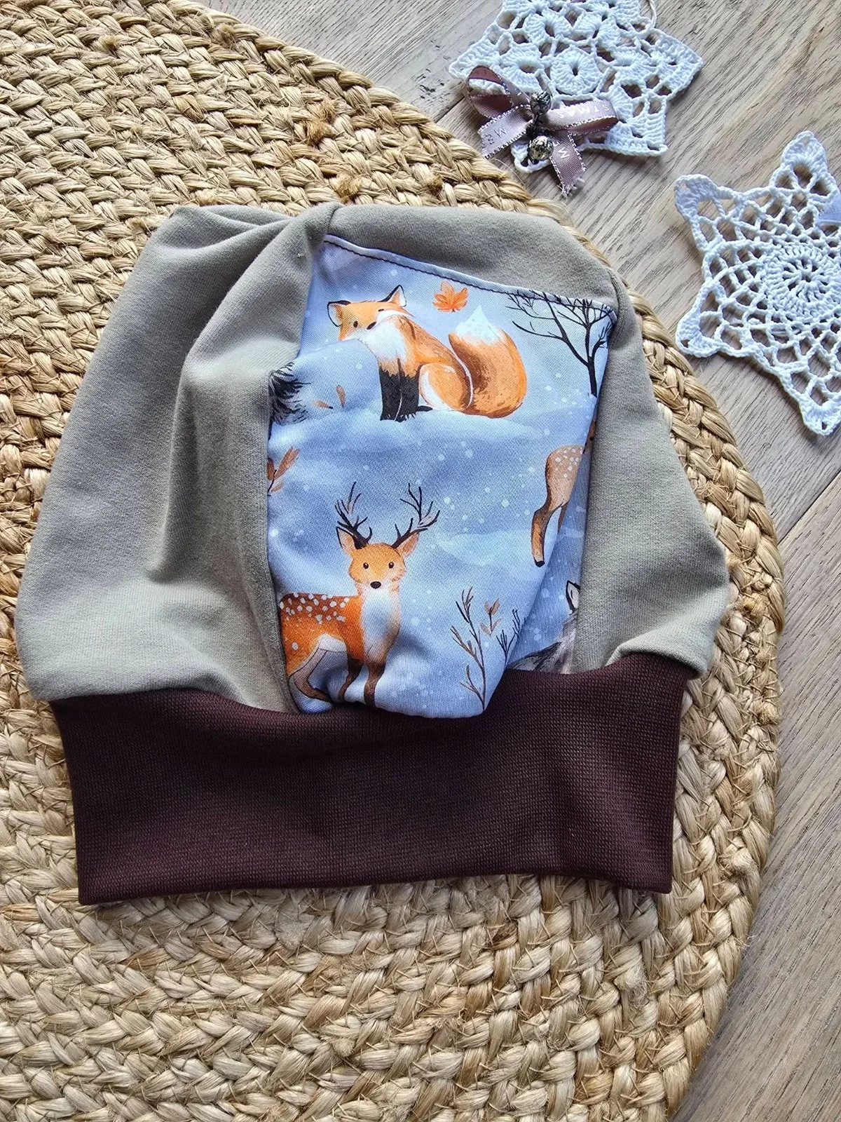Beanie Mütze Unisex Kindermütze Braun KU.48-52 Bio-Sweat einlagig Übergang Waldtiere & Fuchs – Bild 4