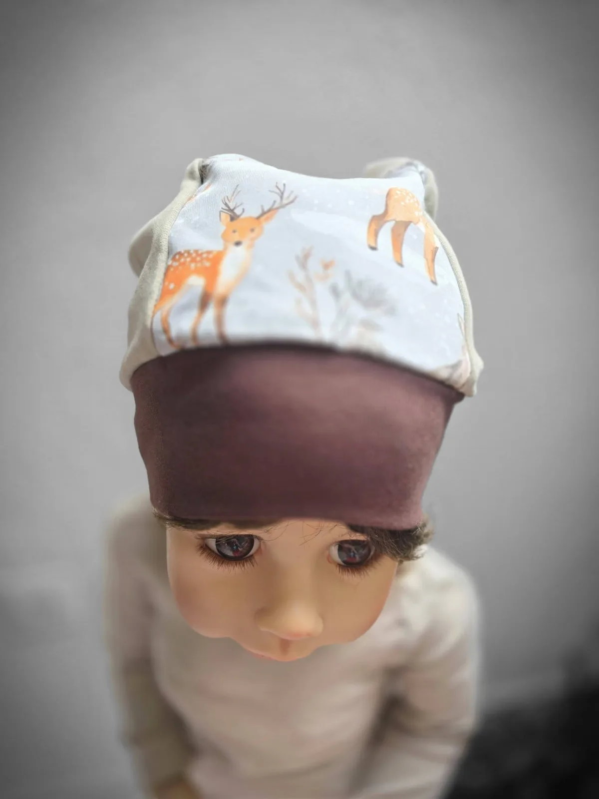 Beanie Mütze Unisex Kindermütze Braun KU.48-52 Bio-Sweat einlagig Übergang Waldtiere & Fuchs – Bild 3