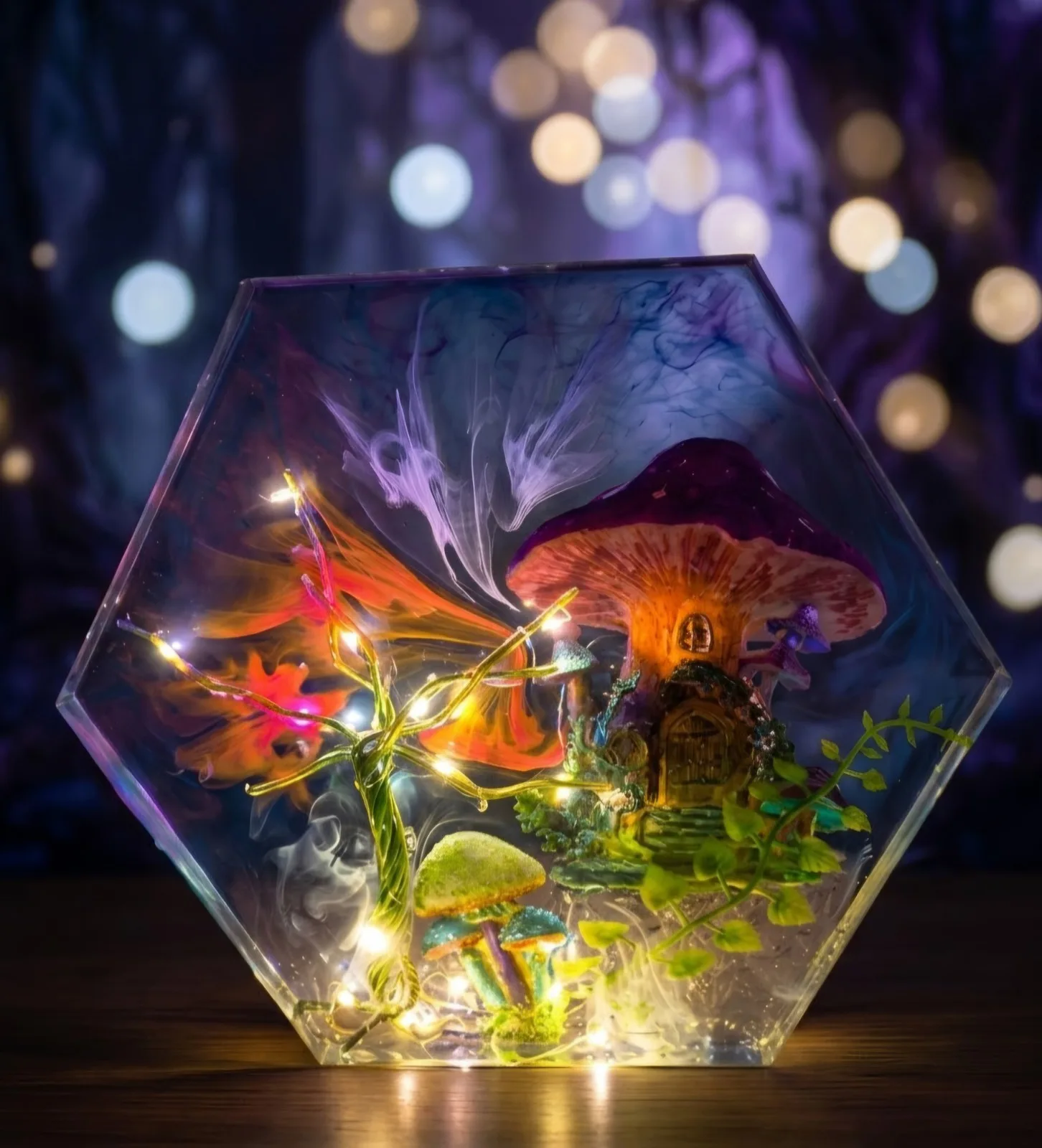 Enchanted Mushroom Village – Fantasy Epoxy Resin Lamp